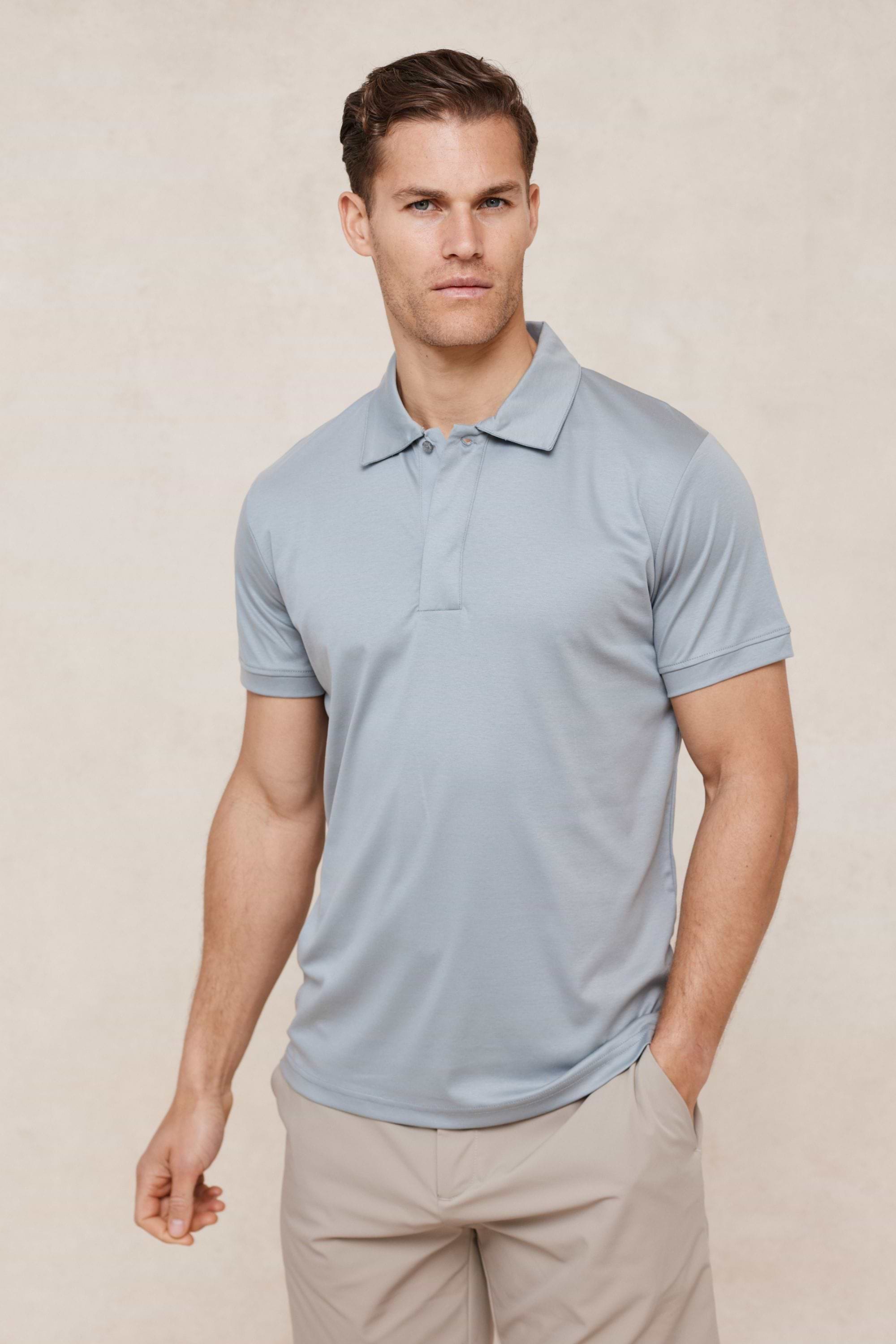 Santi Mercerised Polo Shirt - Light Pewter Blue