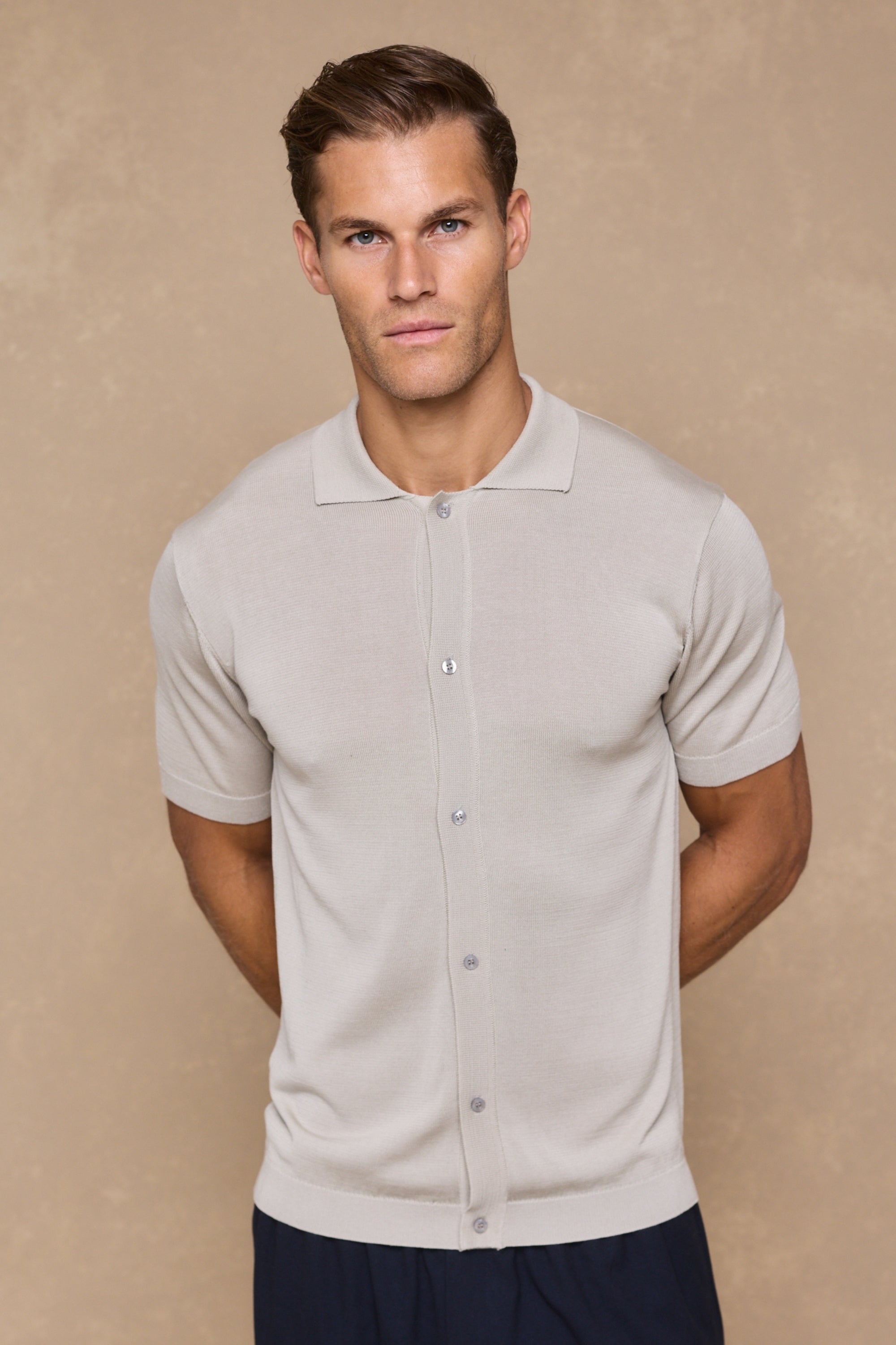 Pedro Button Through Short Sleeve Knitted Shirt - Cream