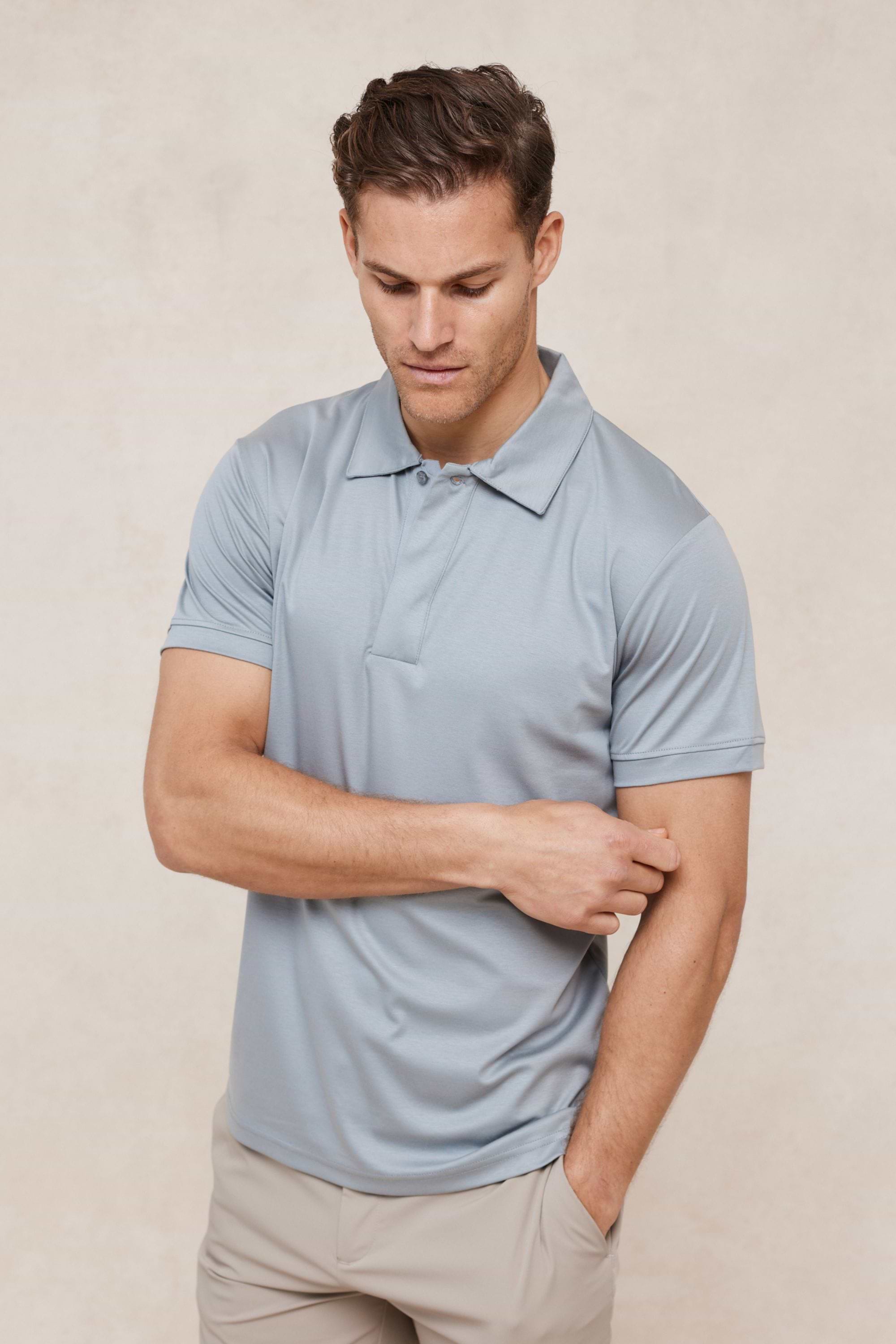 Santi Mercerised Polo Shirt - Light Pewter Blue