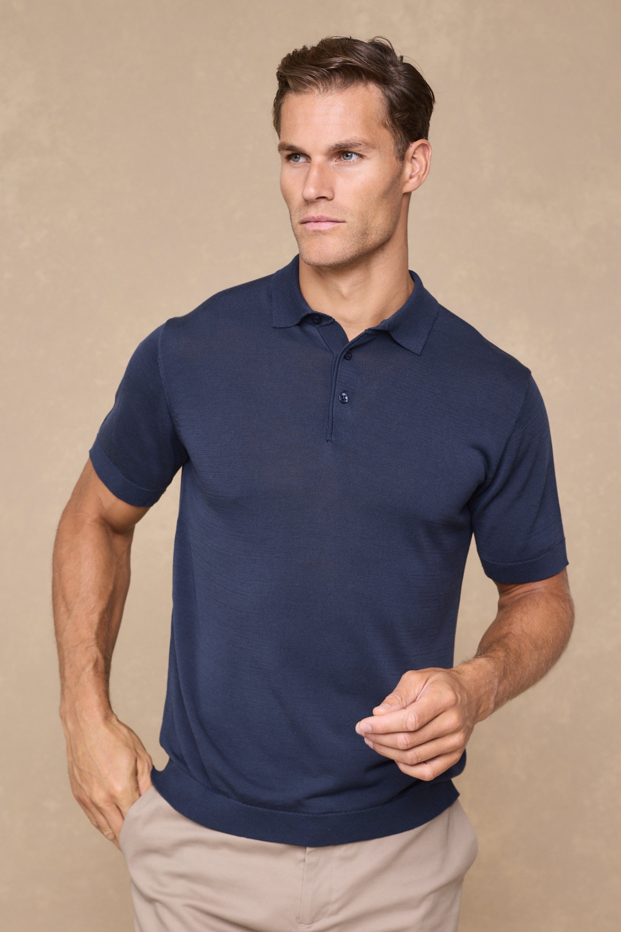 Pablo Half Placket Short Sleeve Knitted Polo - Navy
