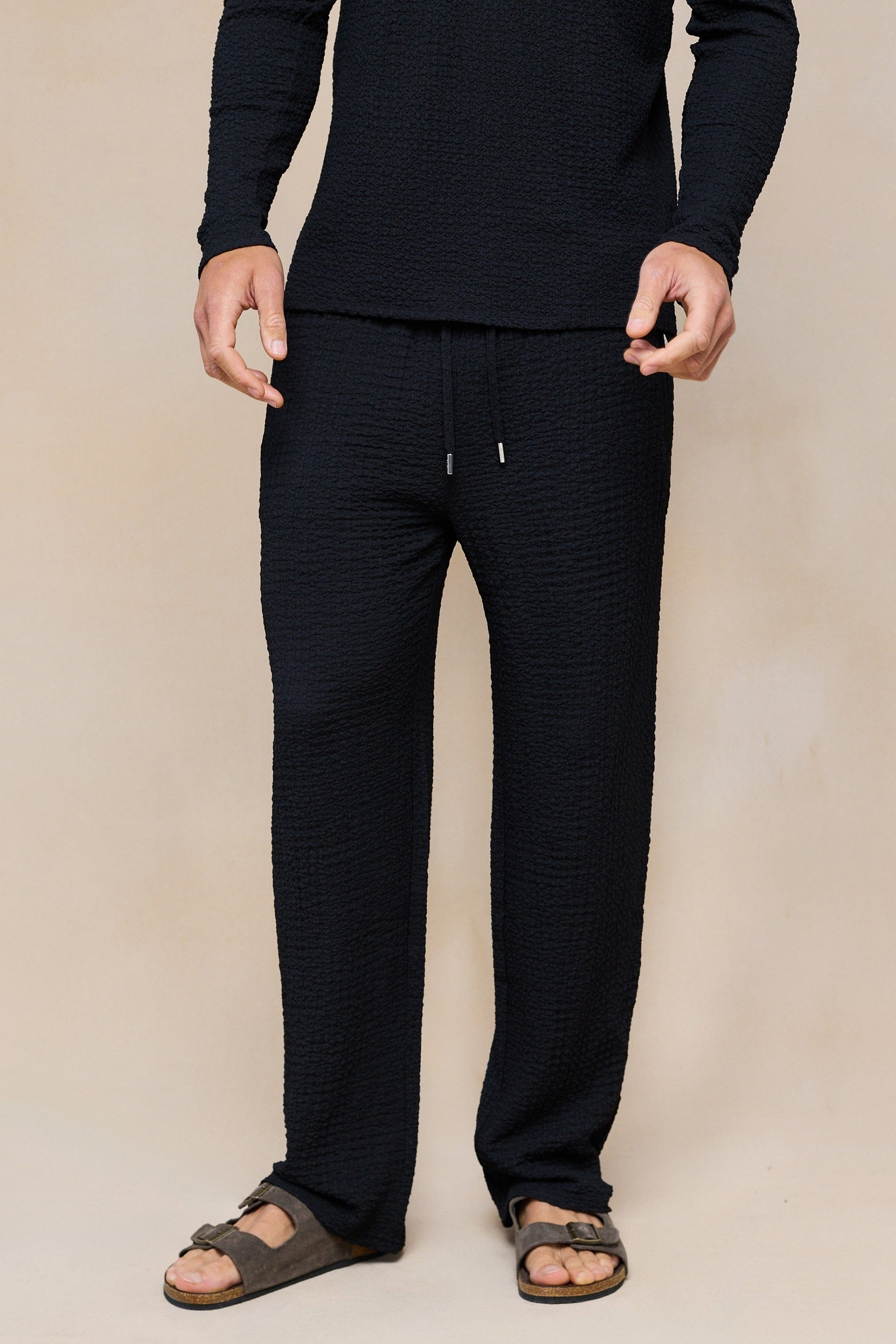 Artie Ruched Textured Trouser - Black