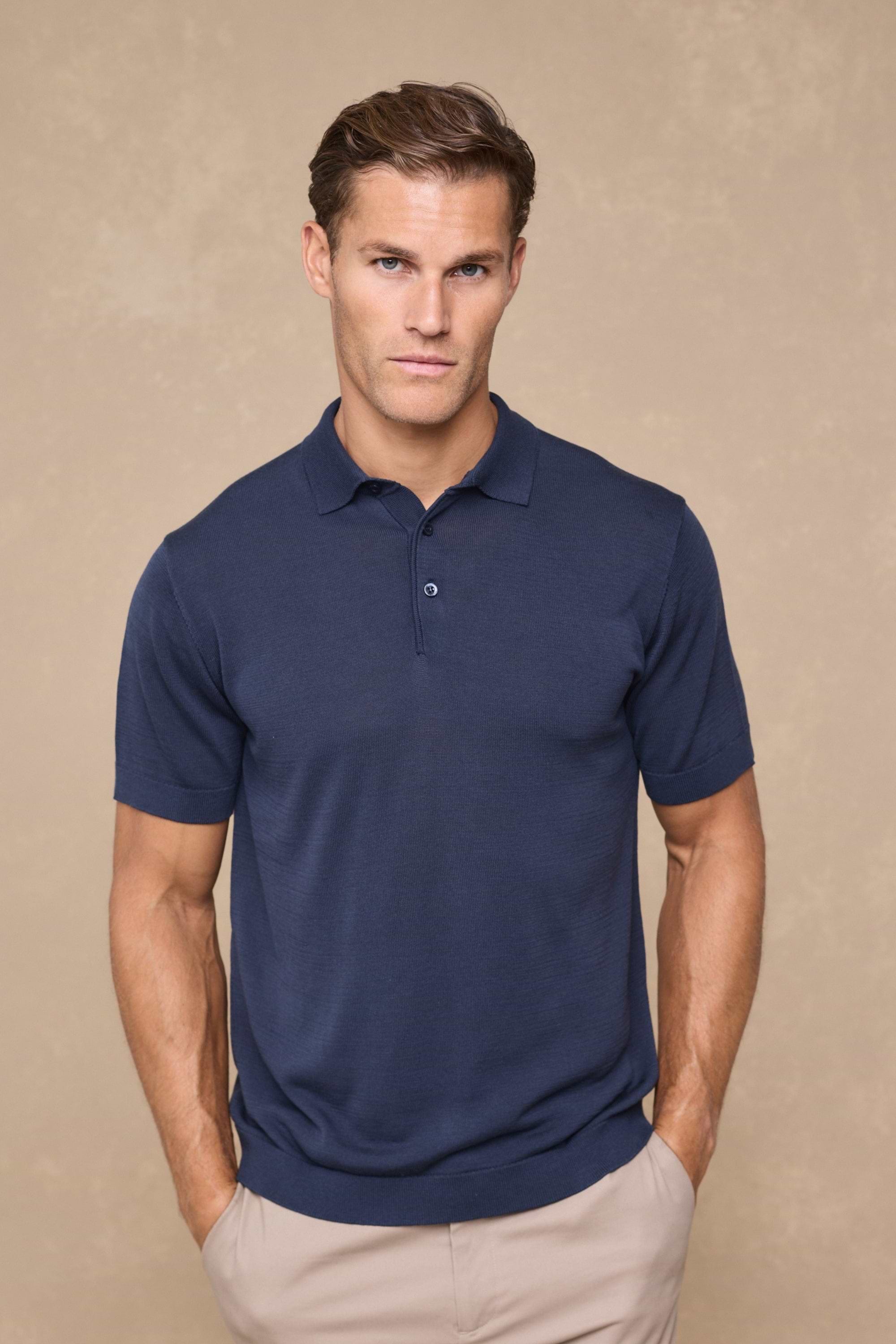 Pablo Half Placket Short Sleeve Knitted Polo - Navy
