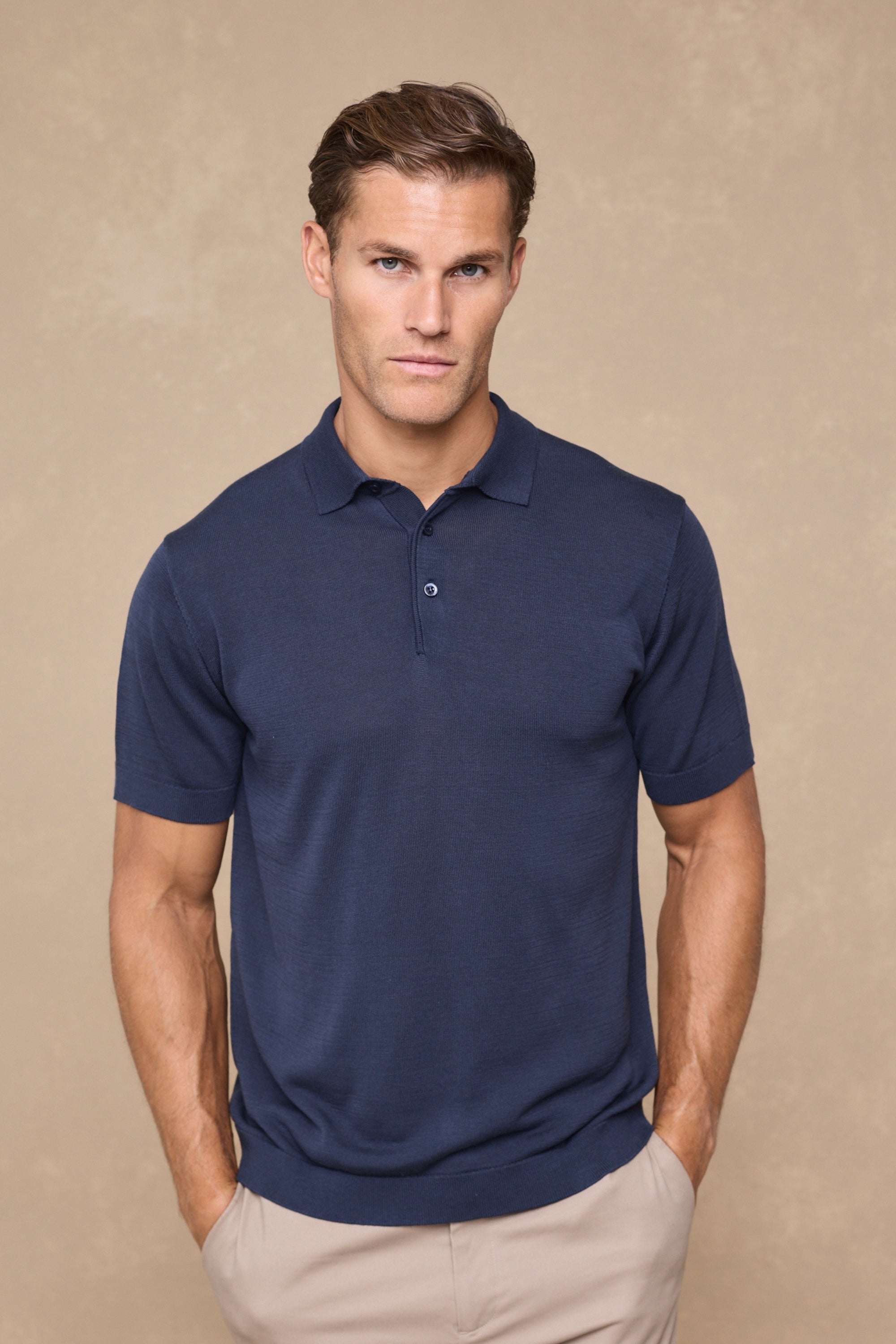 Pablo Half Placket Short Sleeve Knitted Polo - Navy