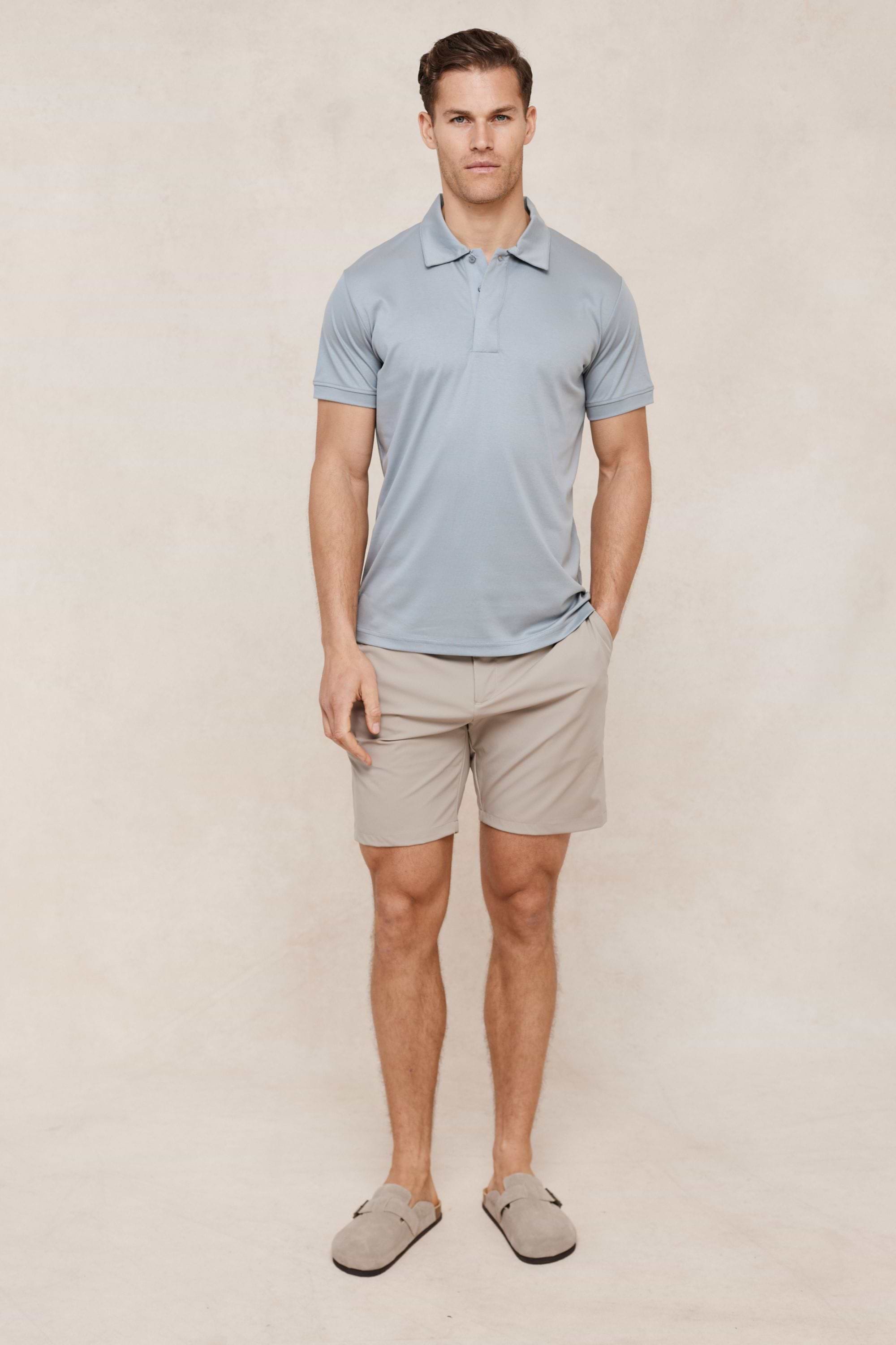 Santi Mercerised Polo Shirt - Light Pewter Blue