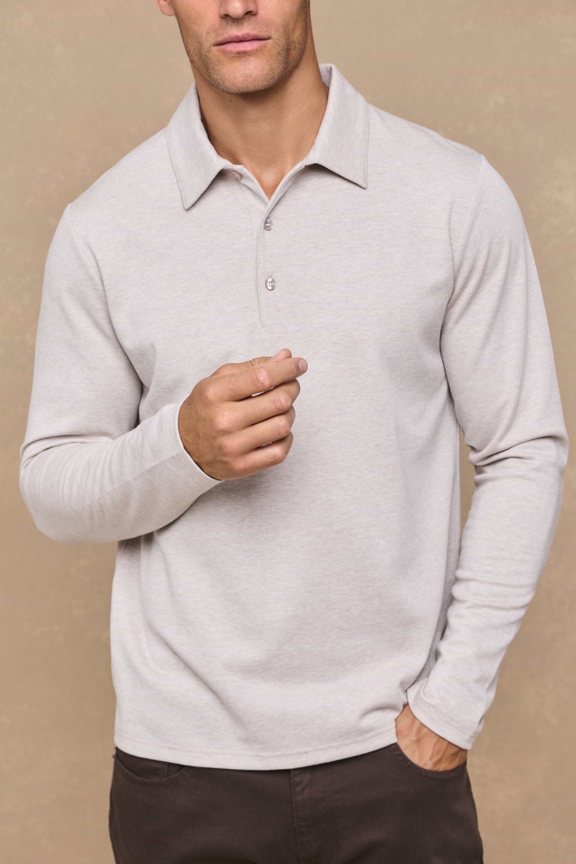 Santino Long Sleeve Half Button Polo - Oatmeal