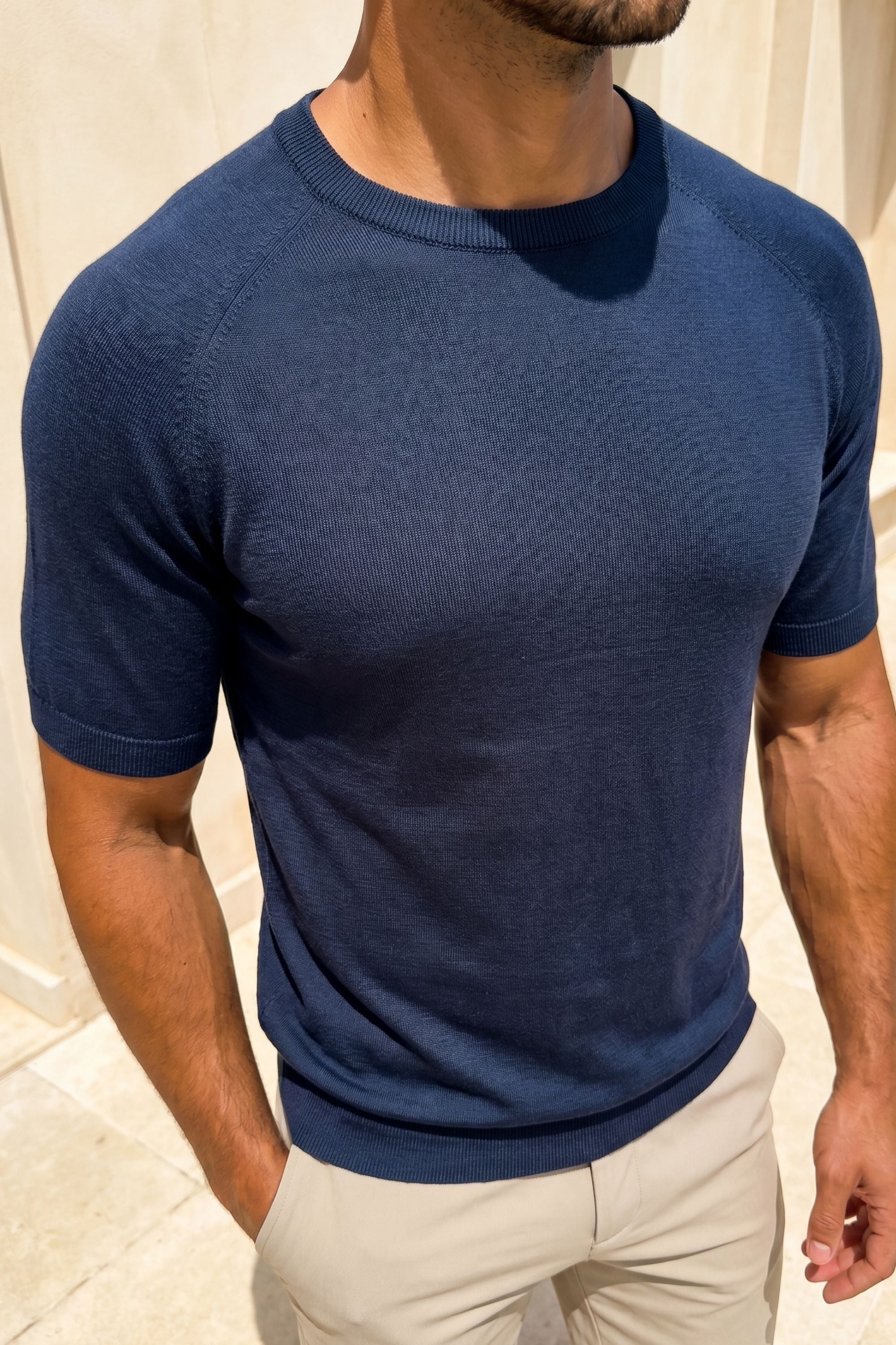 Riera Knit Crew Neck T-Shirt - Midnight Blue