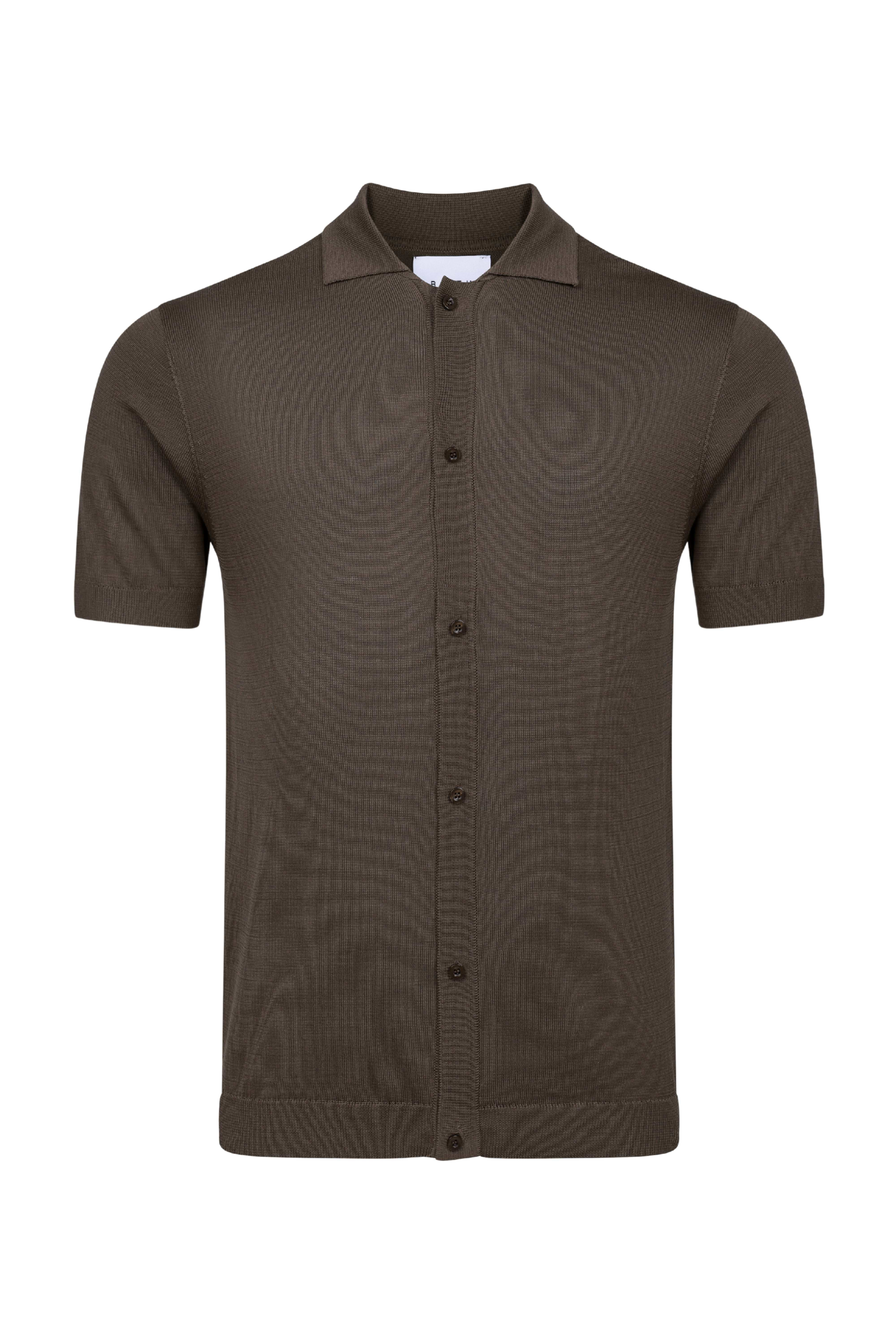 Pedro Button Through Short Sleeve Knitted Shirt - Brown