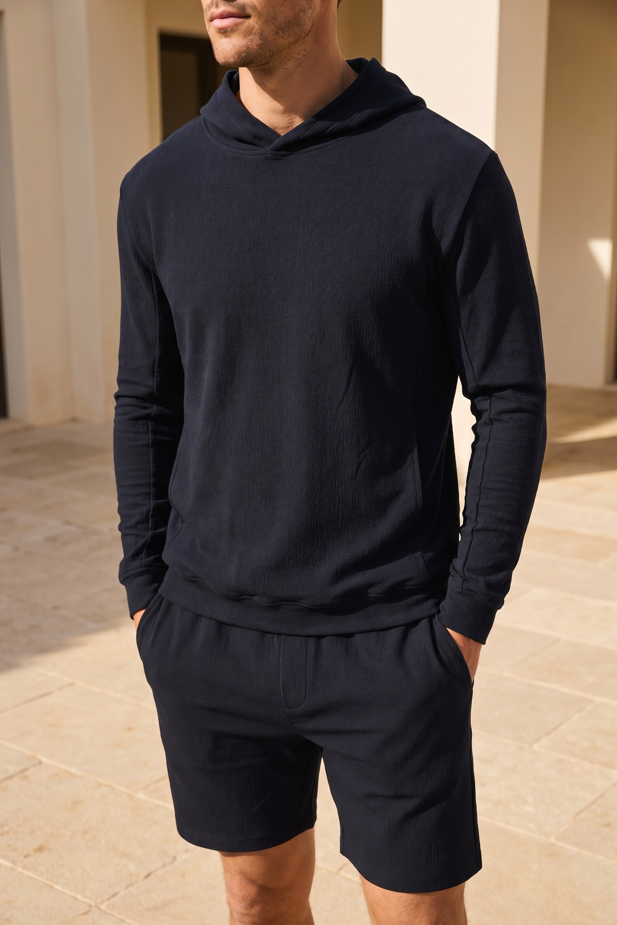 Zarco Crinkled Jersey Hoodie - Navy