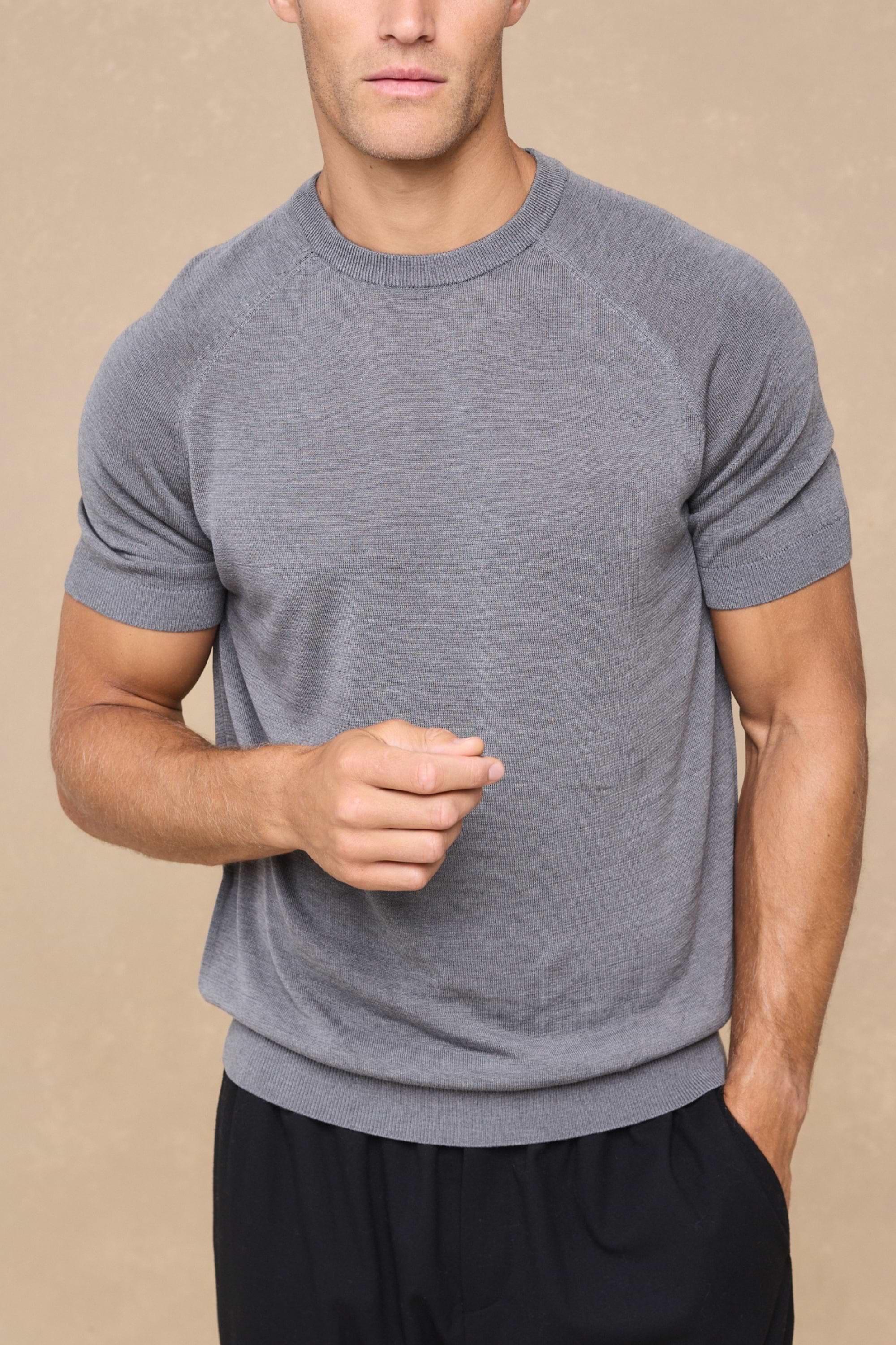 Riera Knit Crew Neck T-Shirt - Grey Marl