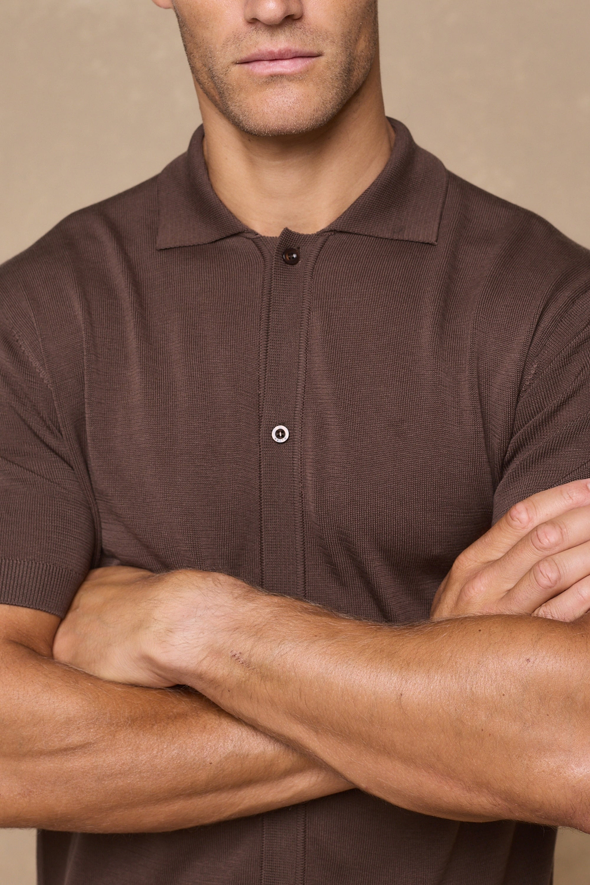 Pedro Button Through Short Sleeve Knitted Shirt - Brown