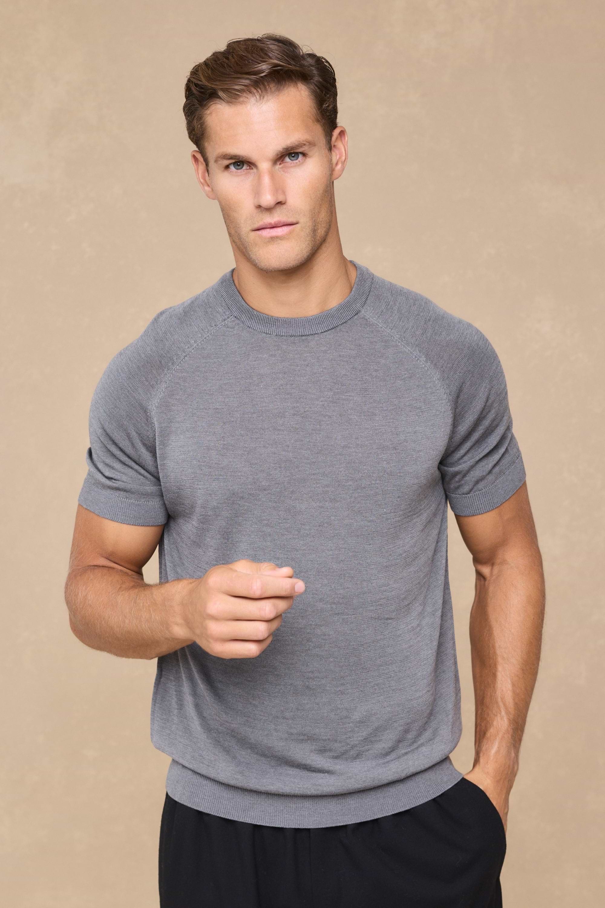 Riera Knit Crew Neck T-Shirt - Grey Marl