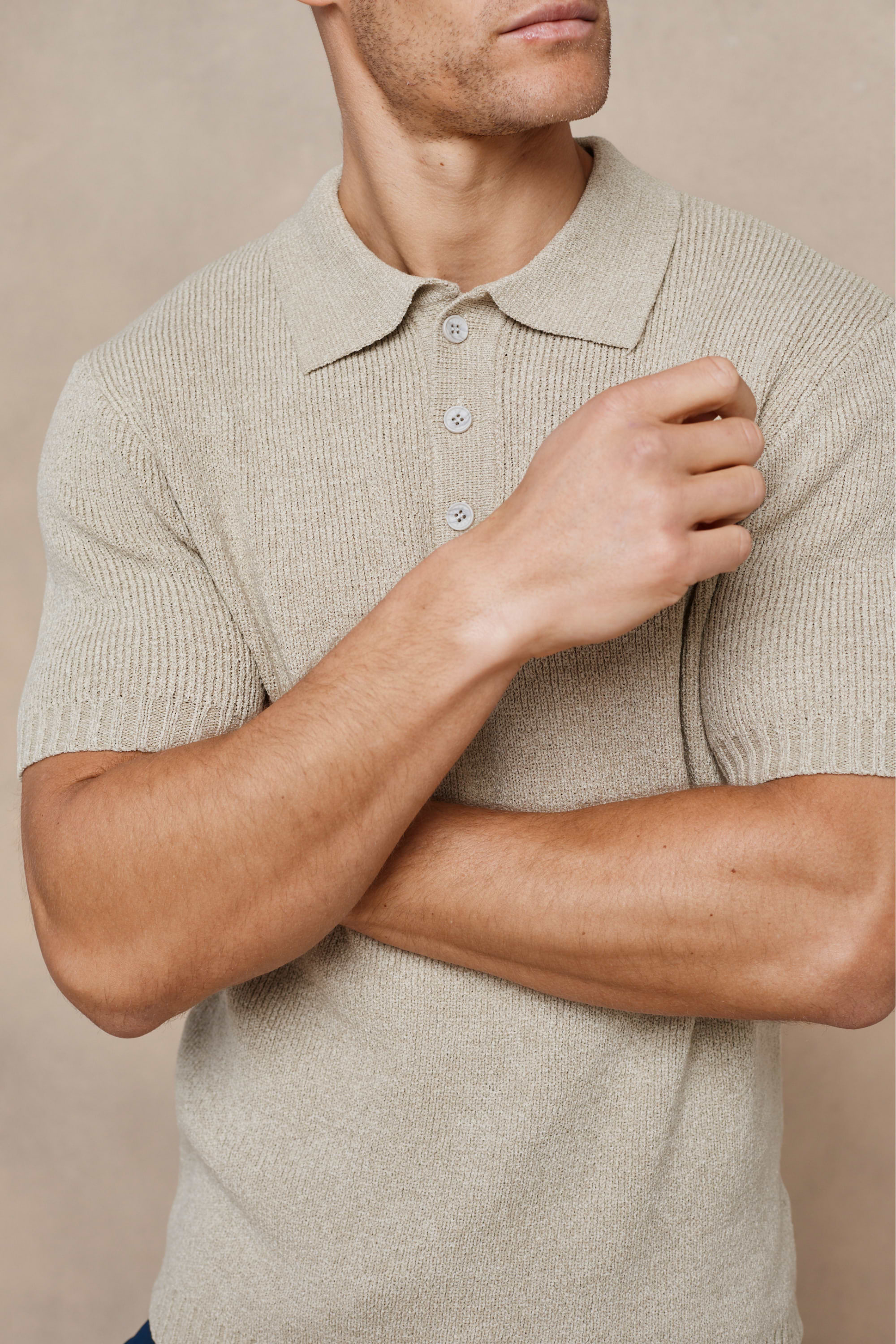 Sorelle Short Sleeve Rib Knit Polo - Sand