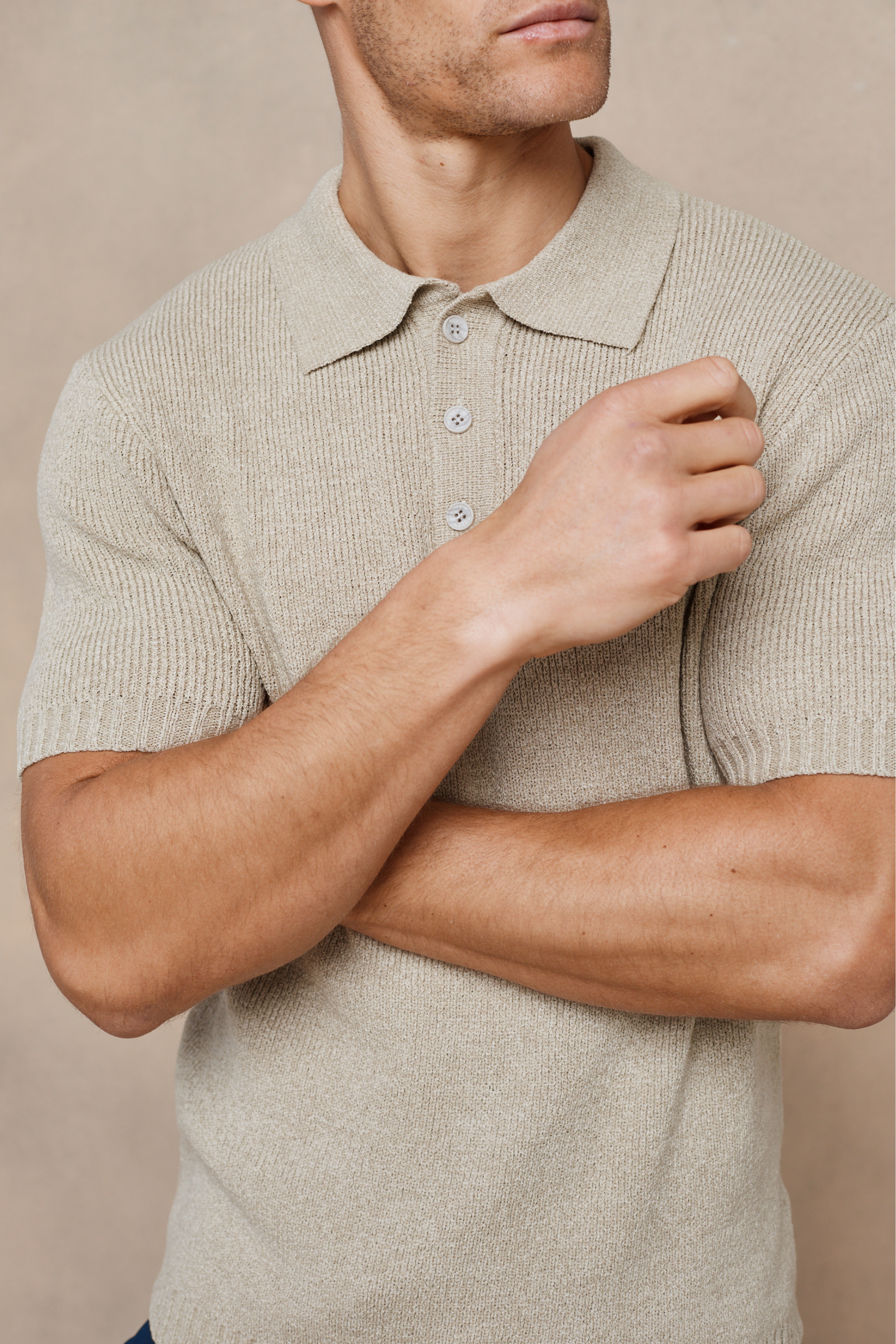 Sorelle Short Sleeve Rib Knit Polo - Sand