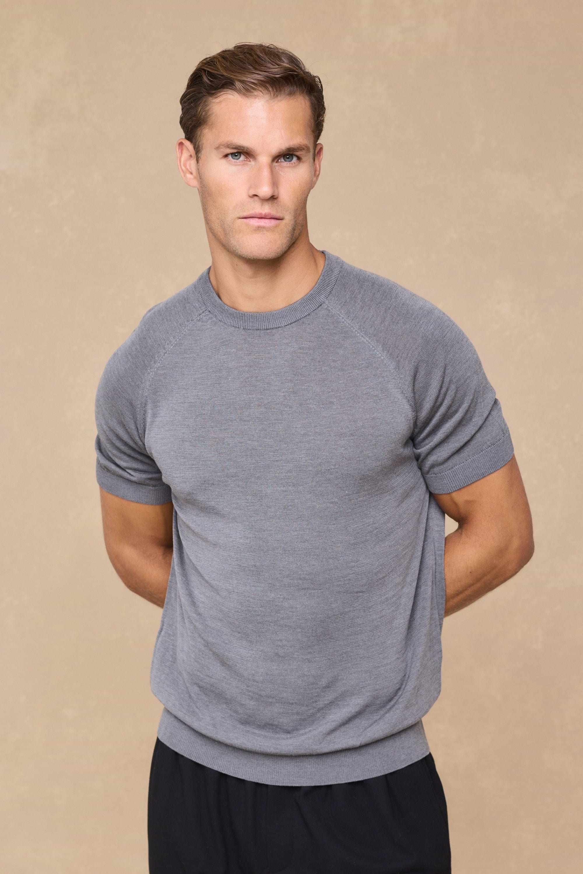 Riera Knit Crew Neck T-Shirt - Grey Marl