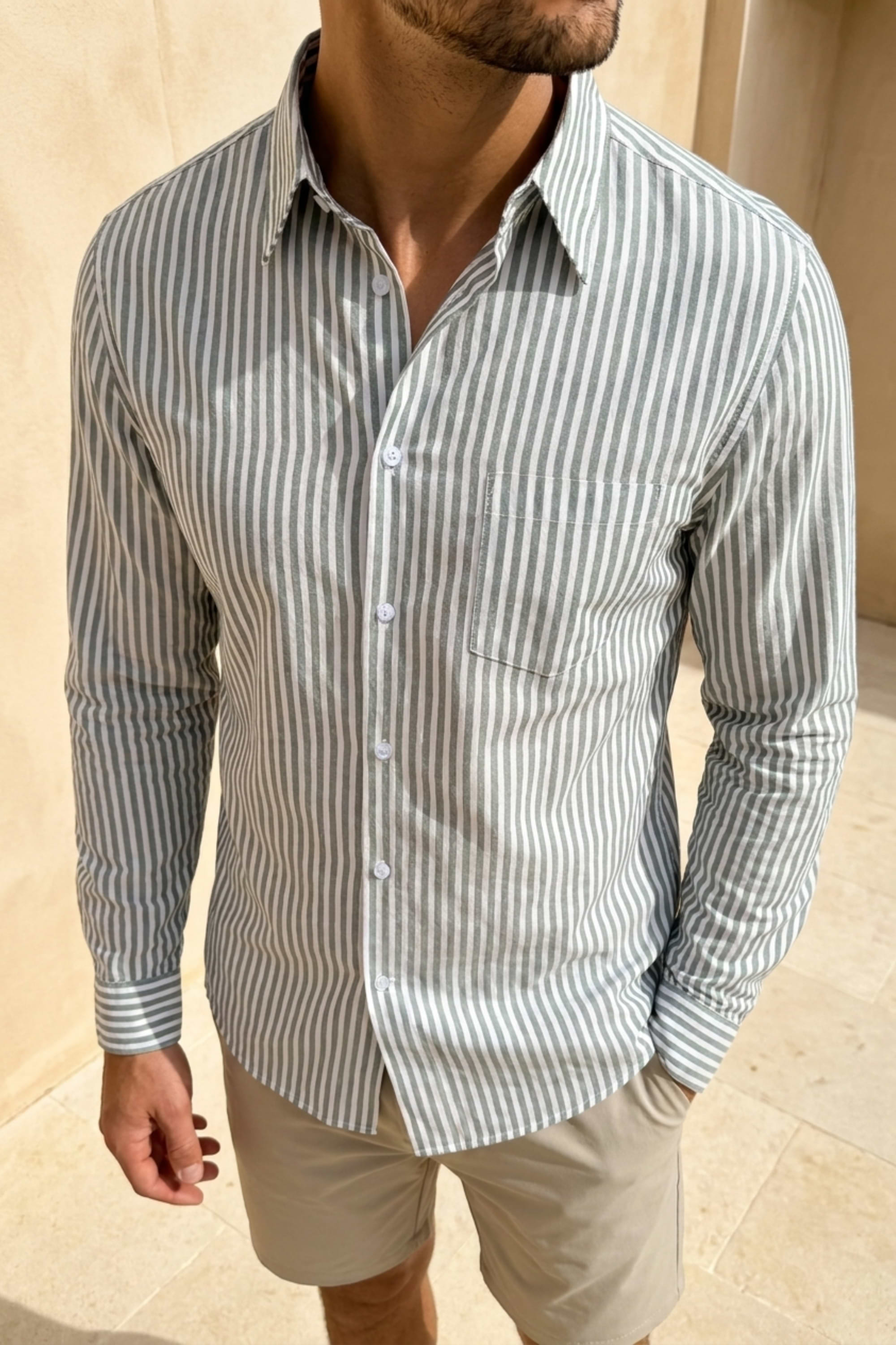 Abilo Striped Shirt - Khaki/Ecru