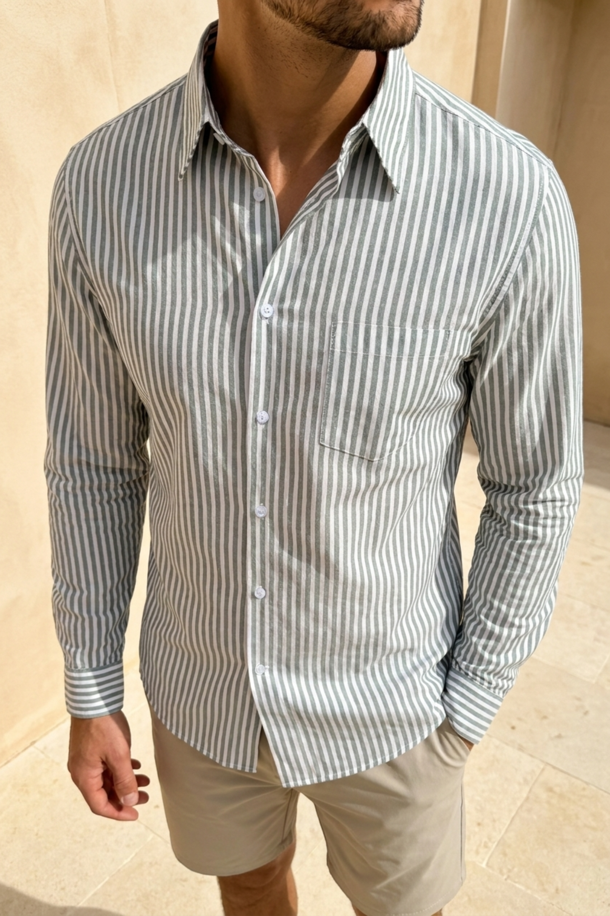 Abilo Striped Shirt - Khaki/Ecru