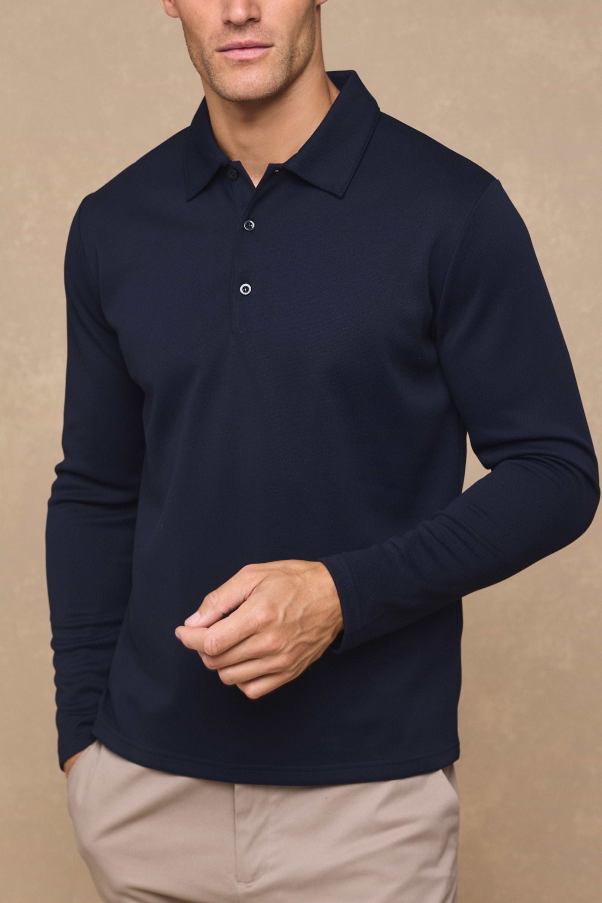 Santino Long Sleeve Half Button Polo - Dark Navy