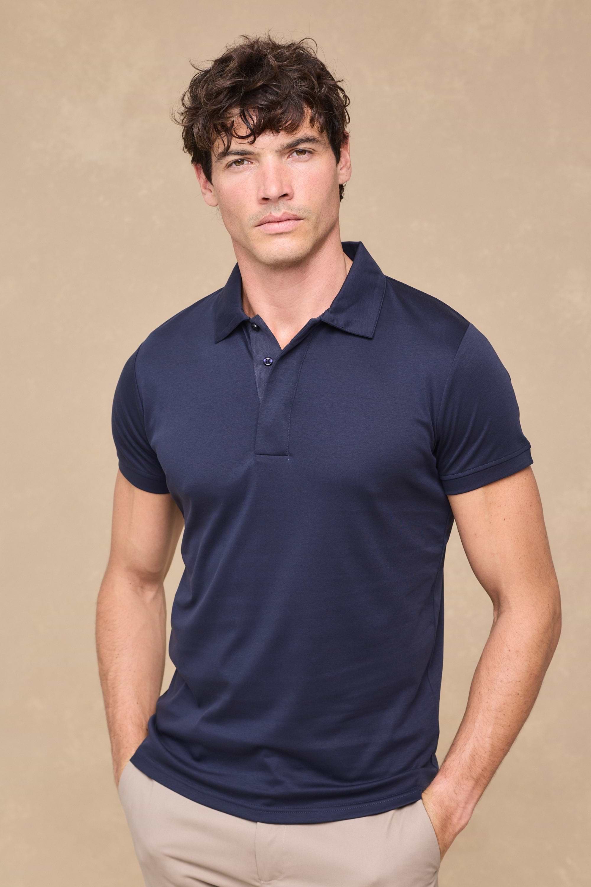 Santi Mercerisiertes Poloshirt – Marineblau
