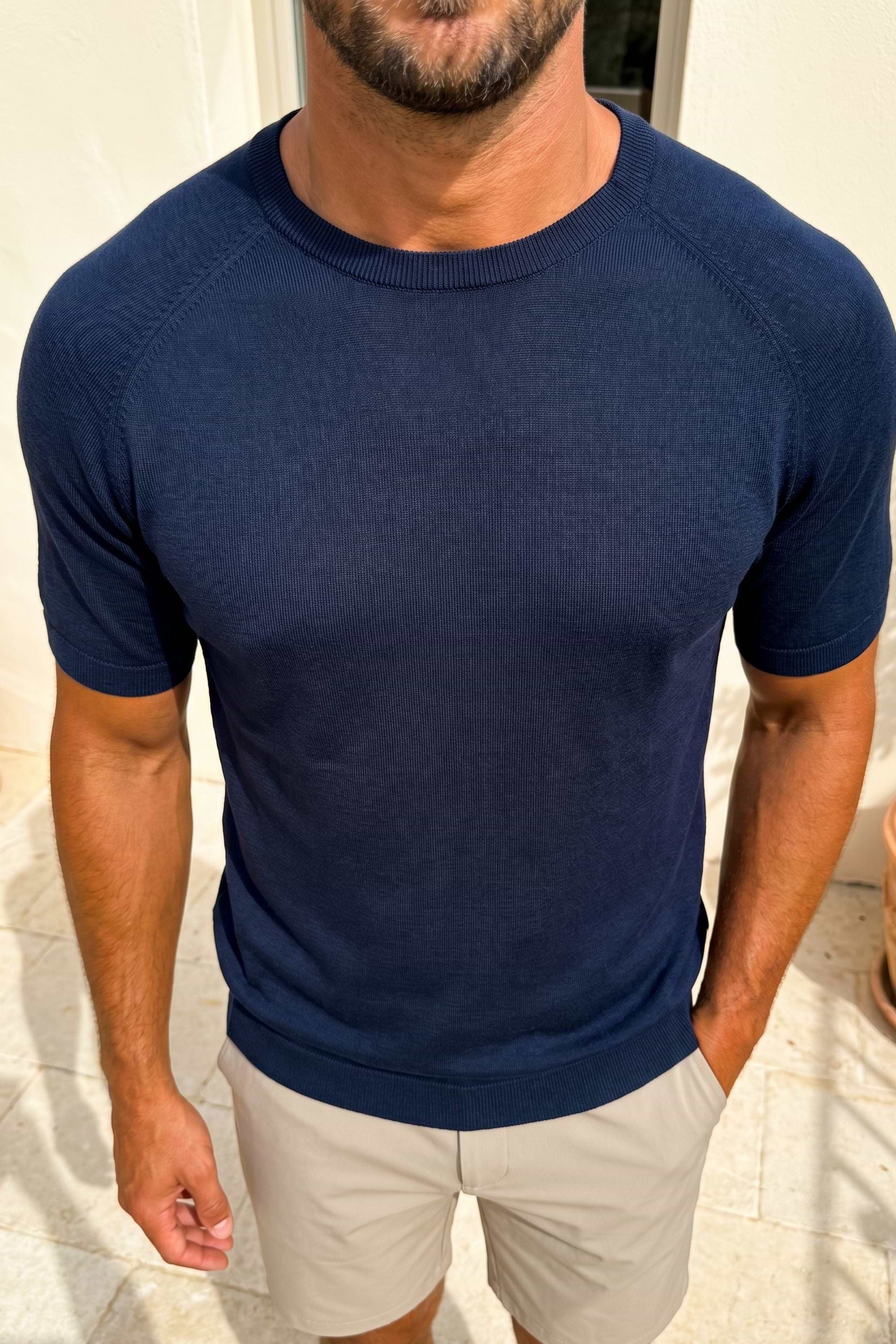 Riera Strick-T-Shirt mit Rundhalsausschnitt - Mitternachtsblau