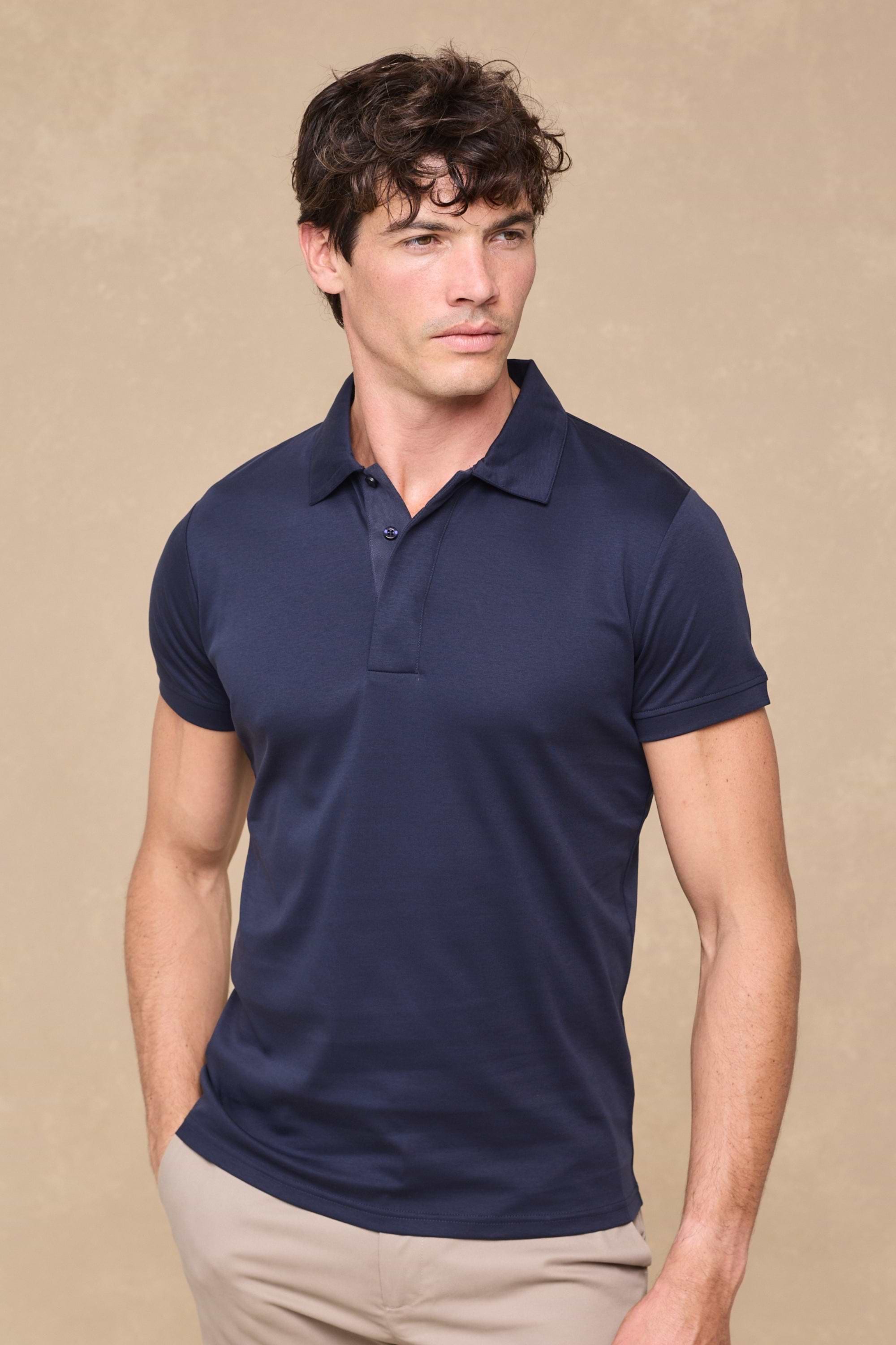 Santi Mercerisiertes Poloshirt – Marineblau