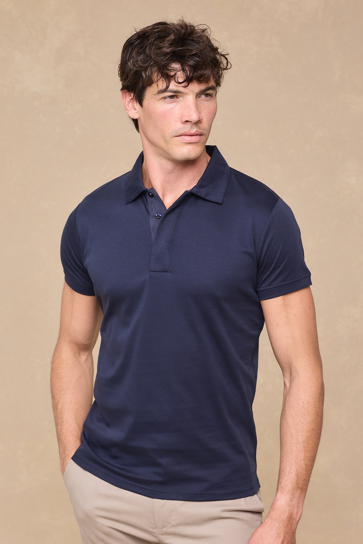 Santi Mercerisiertes Poloshirt – Marineblau