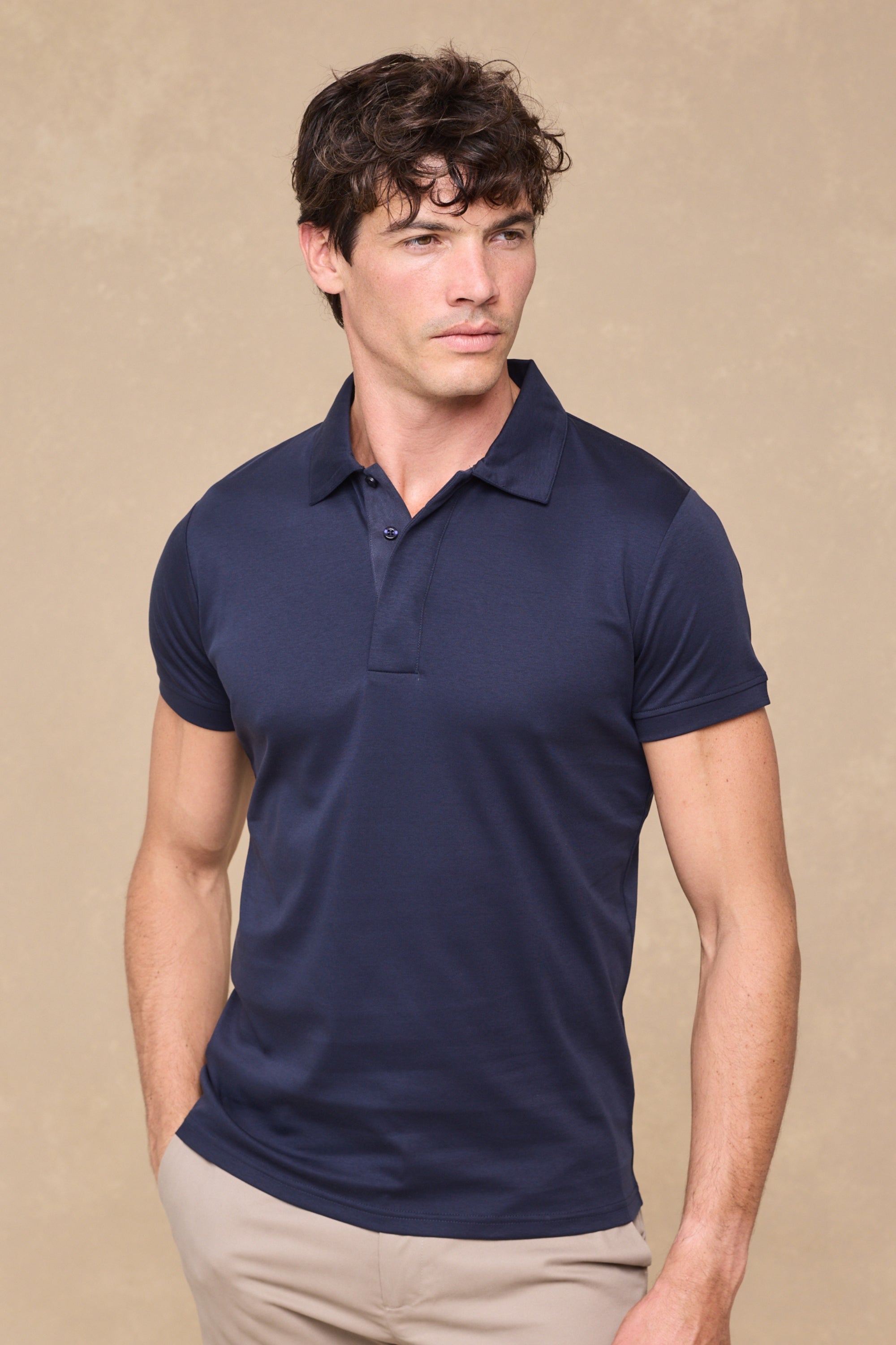 Santi Mercerisiertes Poloshirt – Marineblau