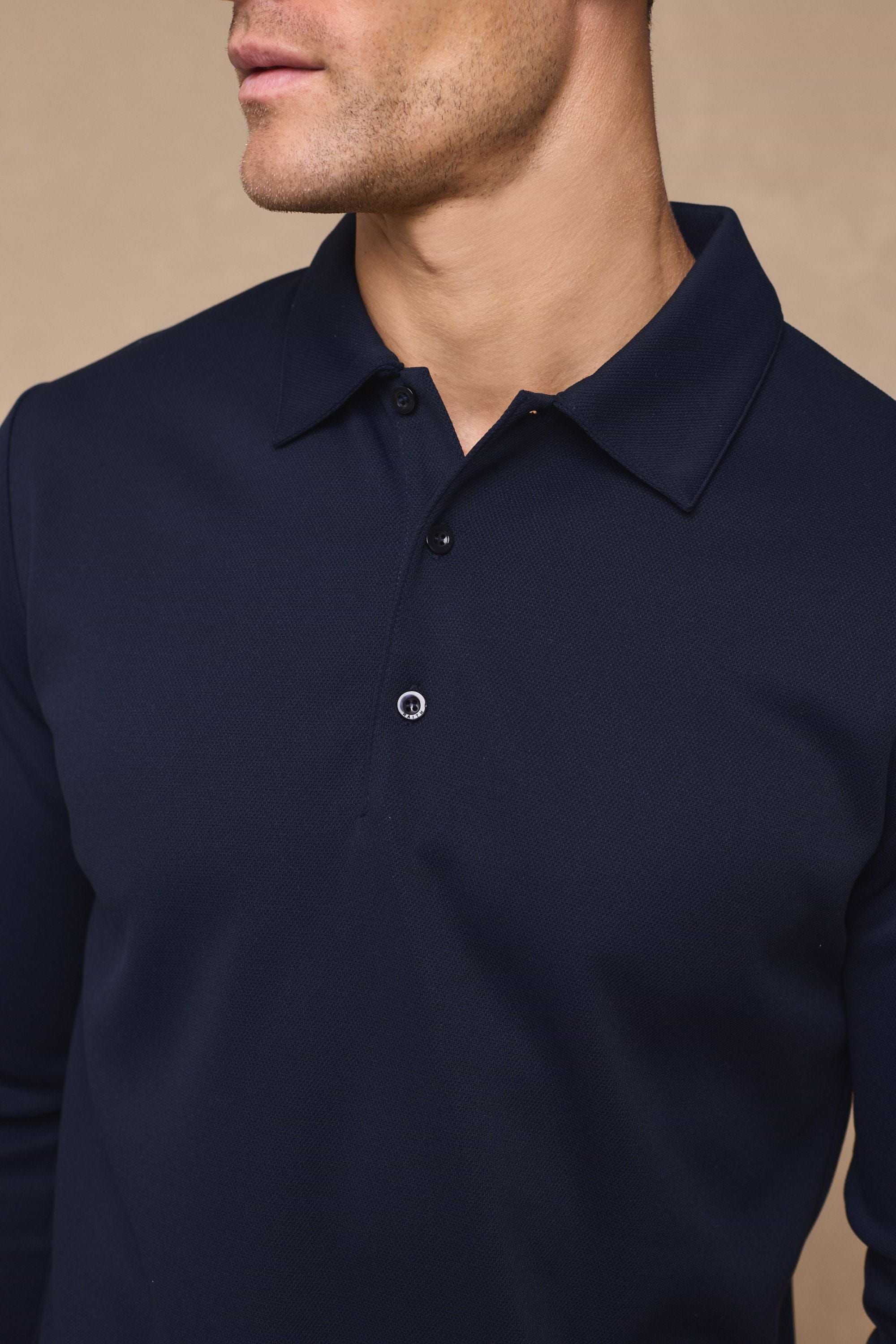 Santino Long Sleeve Half Button Polo - Dark Navy