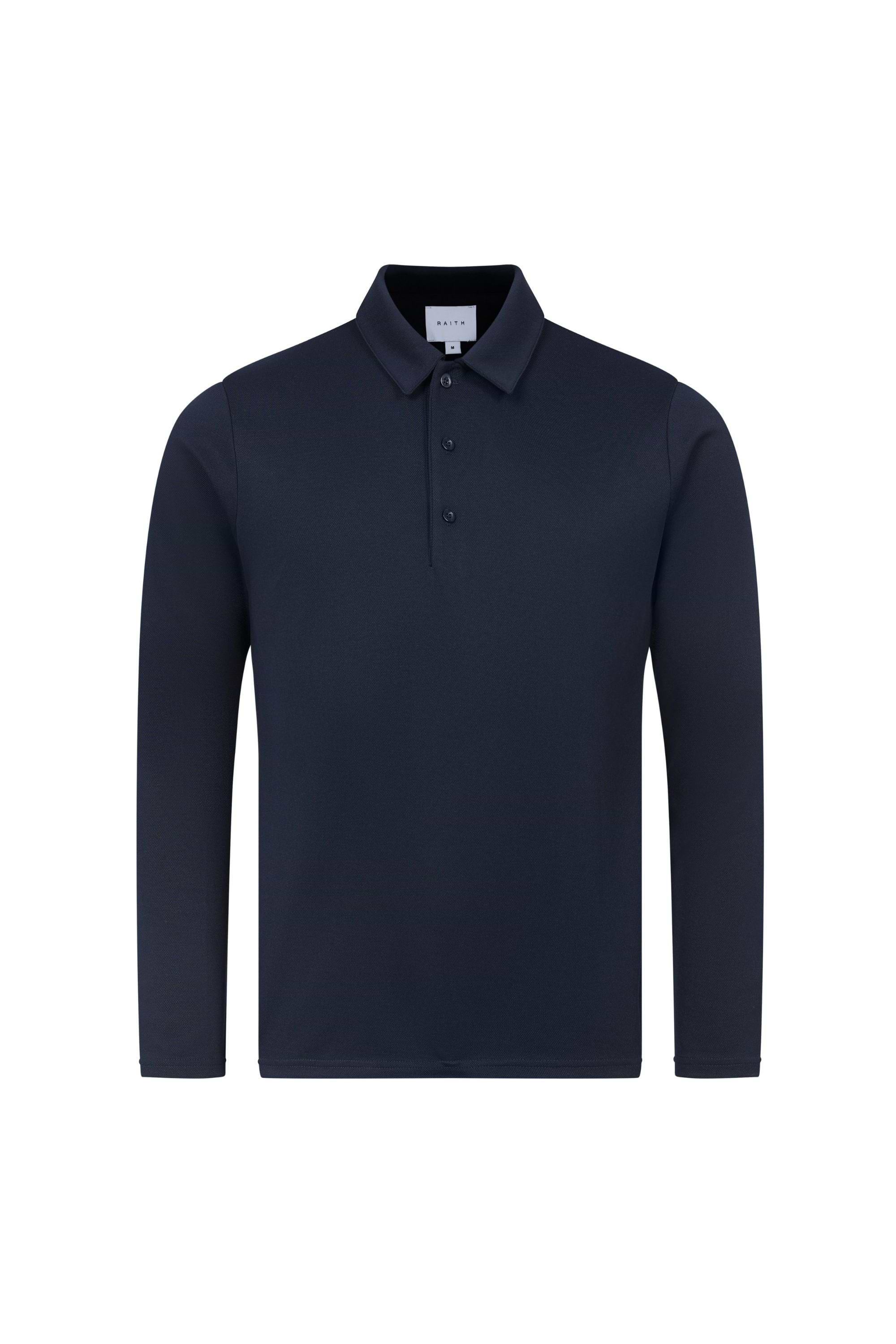 Santino Long Sleeve Half Button Polo - Dark Navy