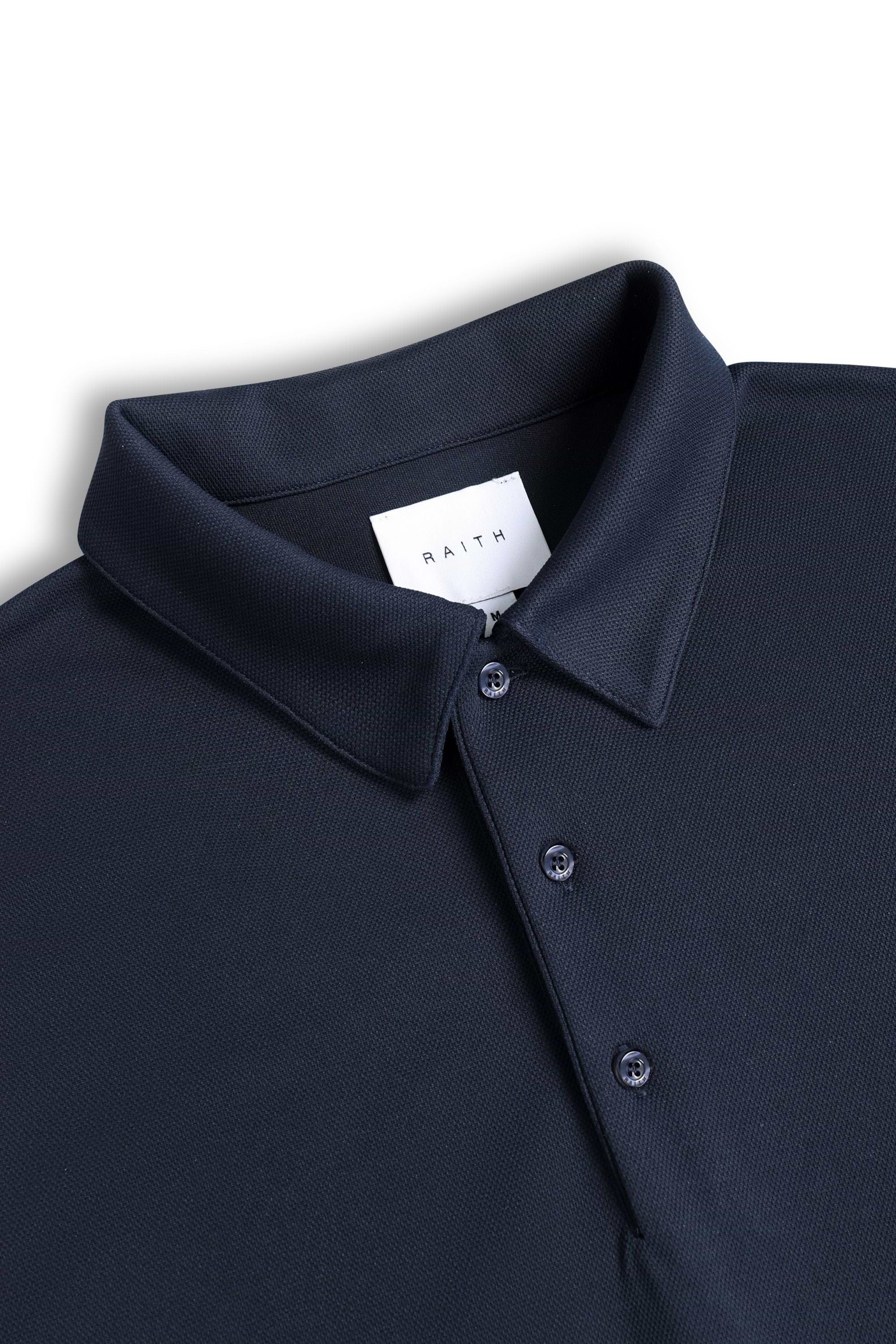Santino Long Sleeve Half Button Polo - Dark Navy