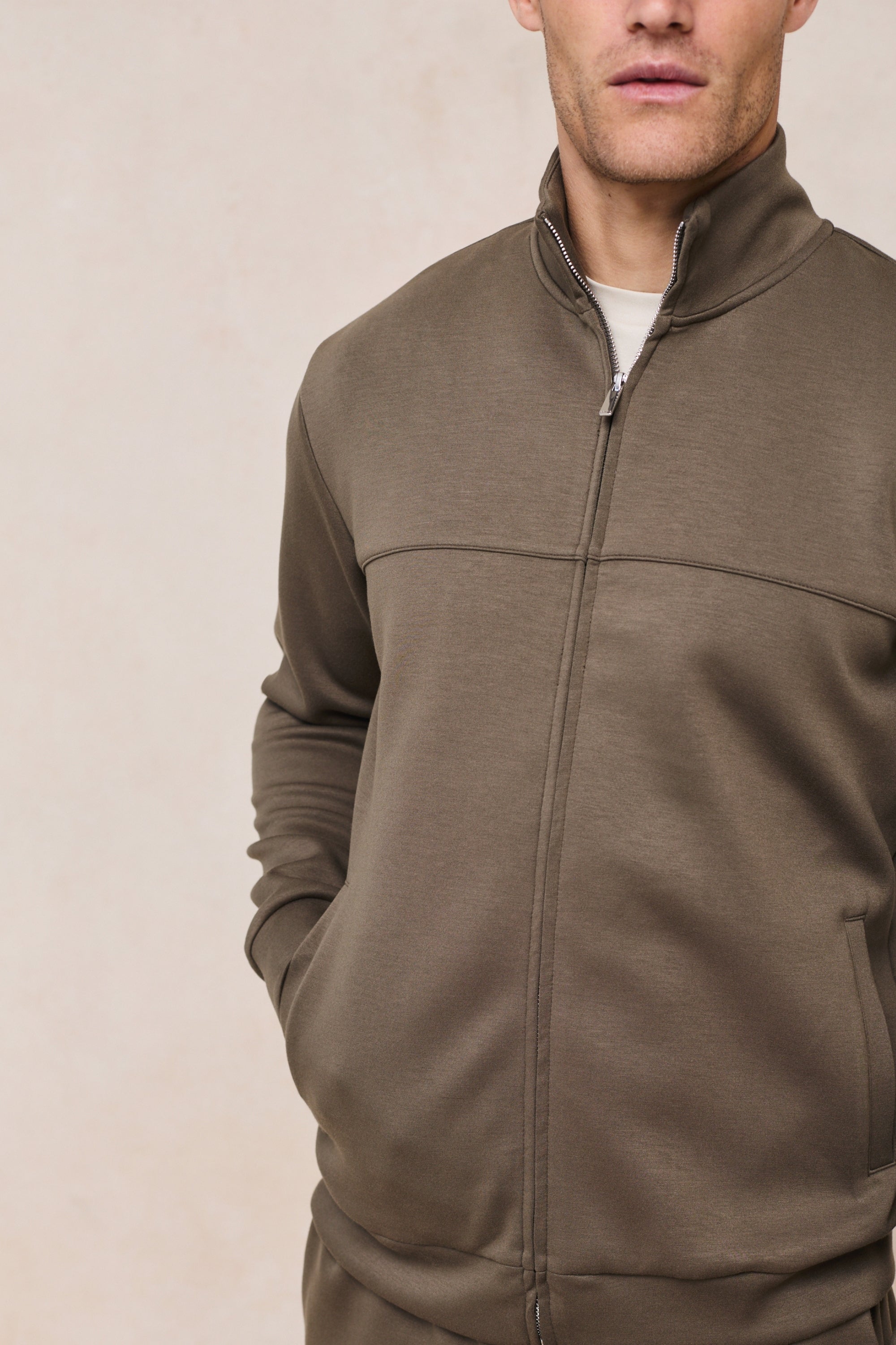 Luxe Zip Through Jacket - Burnt Olive