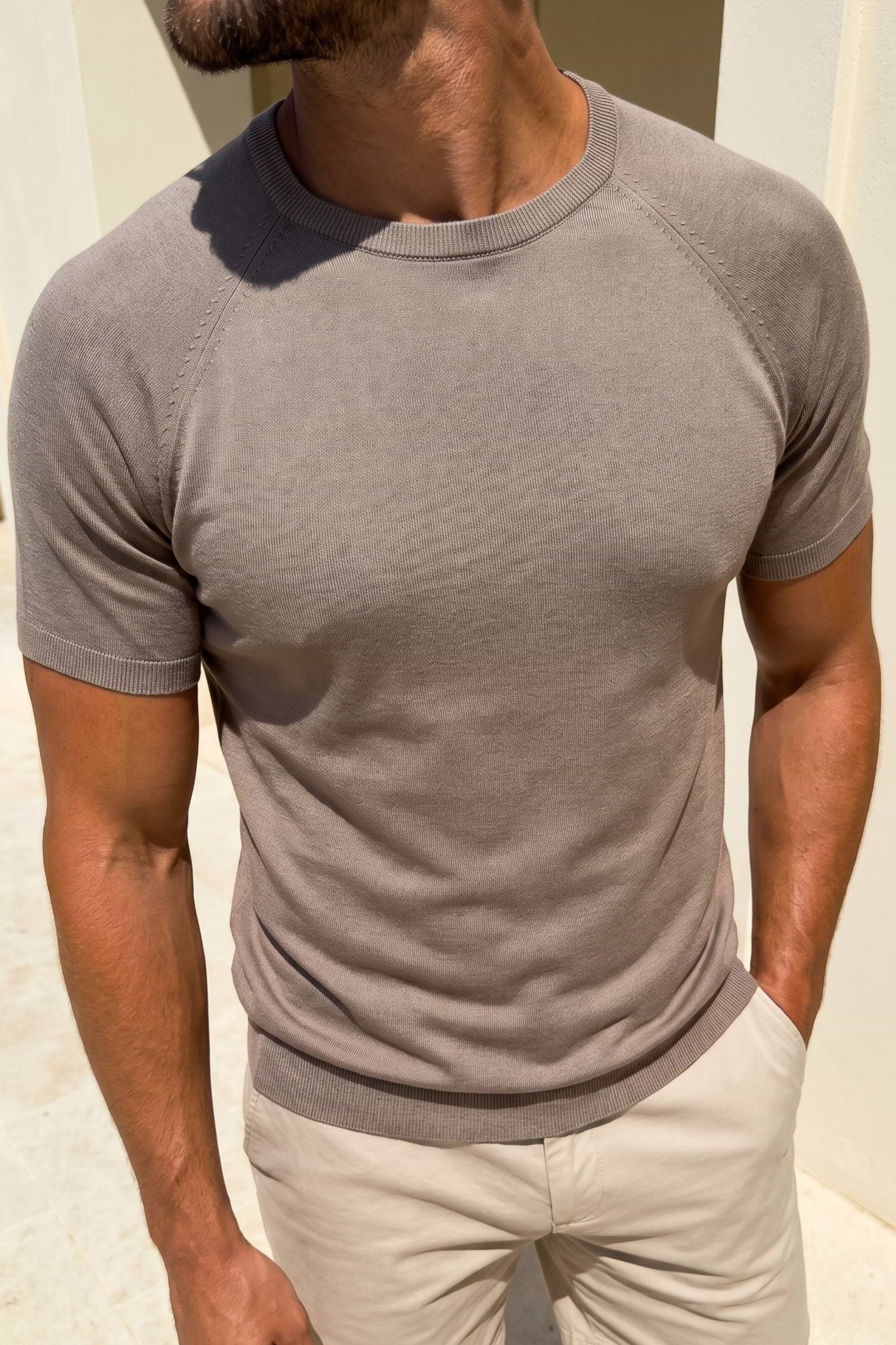 Riera Strick-T-Shirt mit Rundhalsausschnitt - Sand