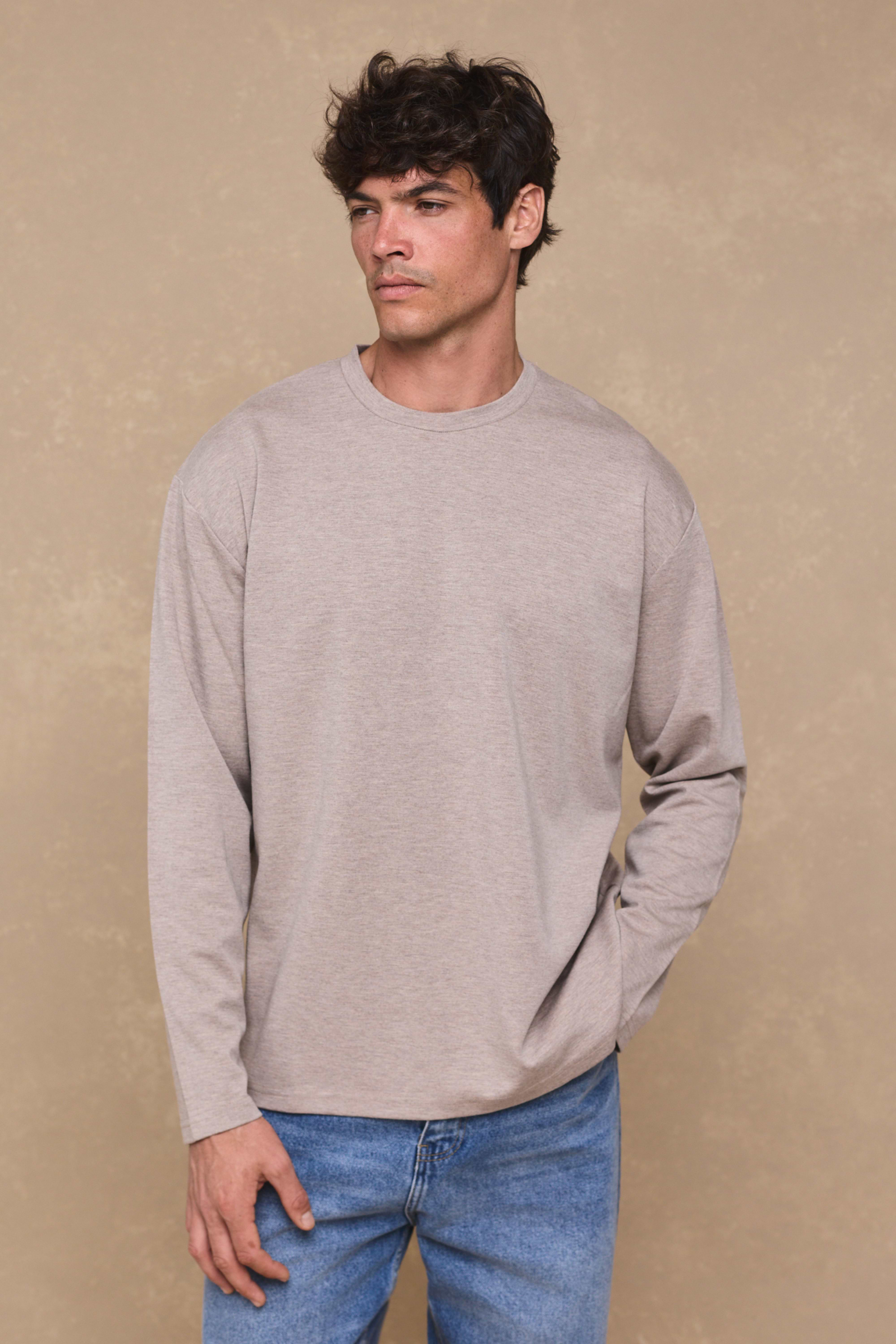 Long Sleeve Relaxed T-Shirt - Oatmeal Marl