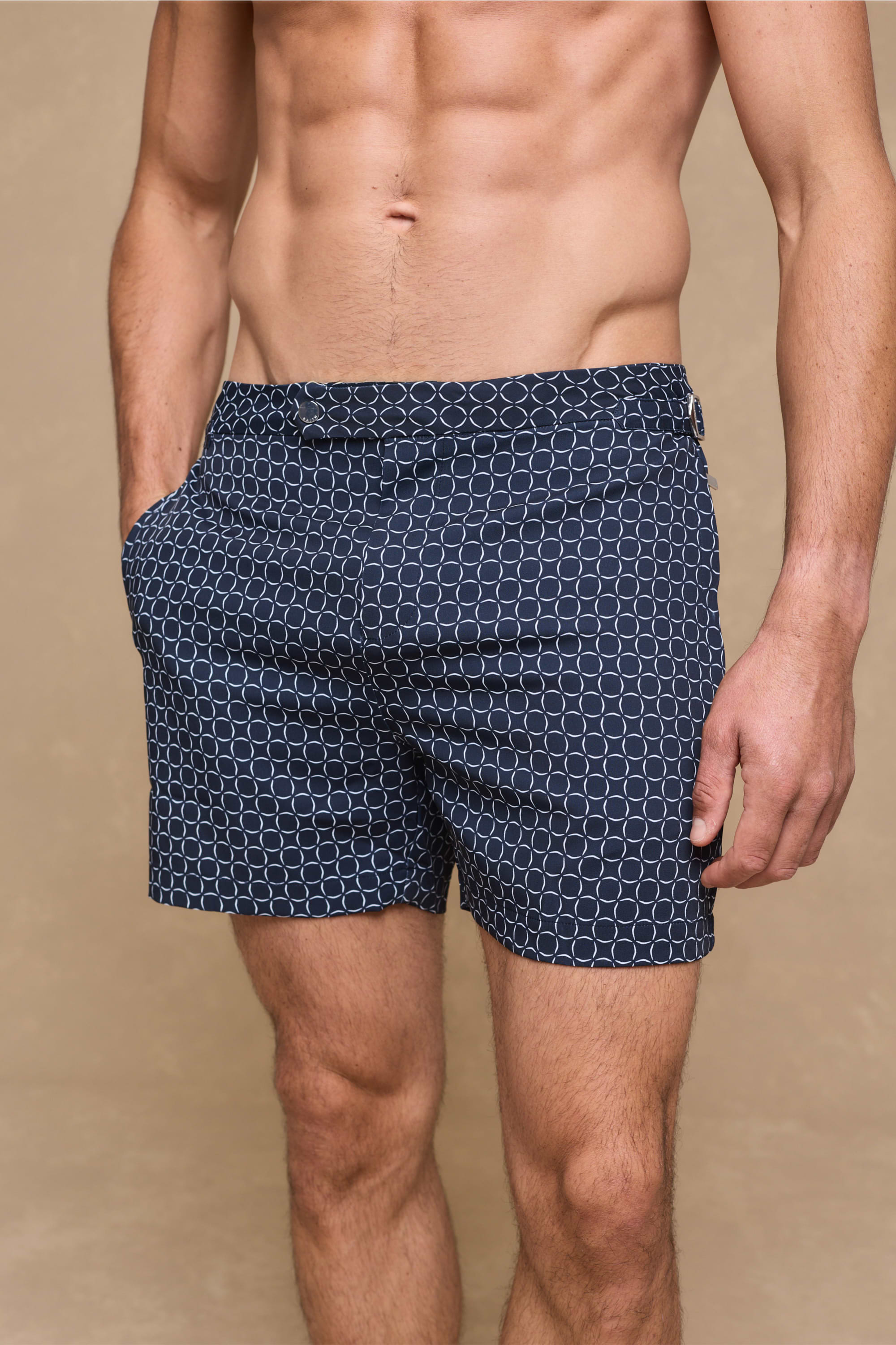 Ifni Tailored Swim Short With Adjusters - Navy/Ecru
