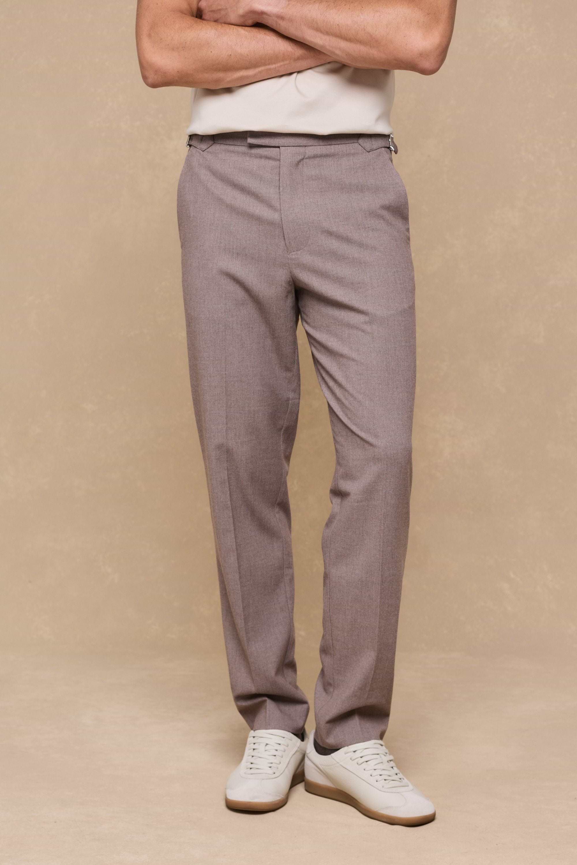 Tristan Soft Tailored Trousers With Adjusters - Taupe Marl