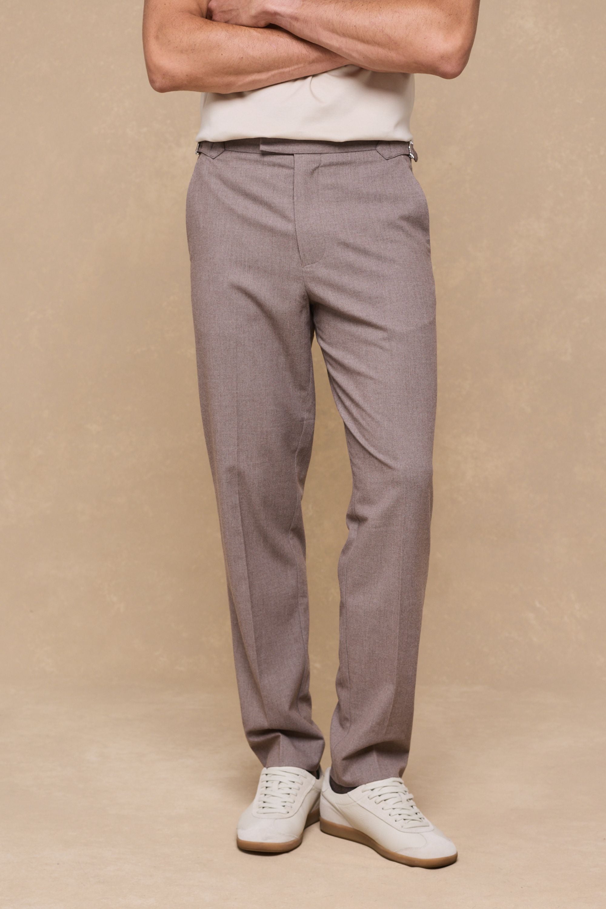Tristan Soft Tailored Trousers With Adjusters - Taupe Marl