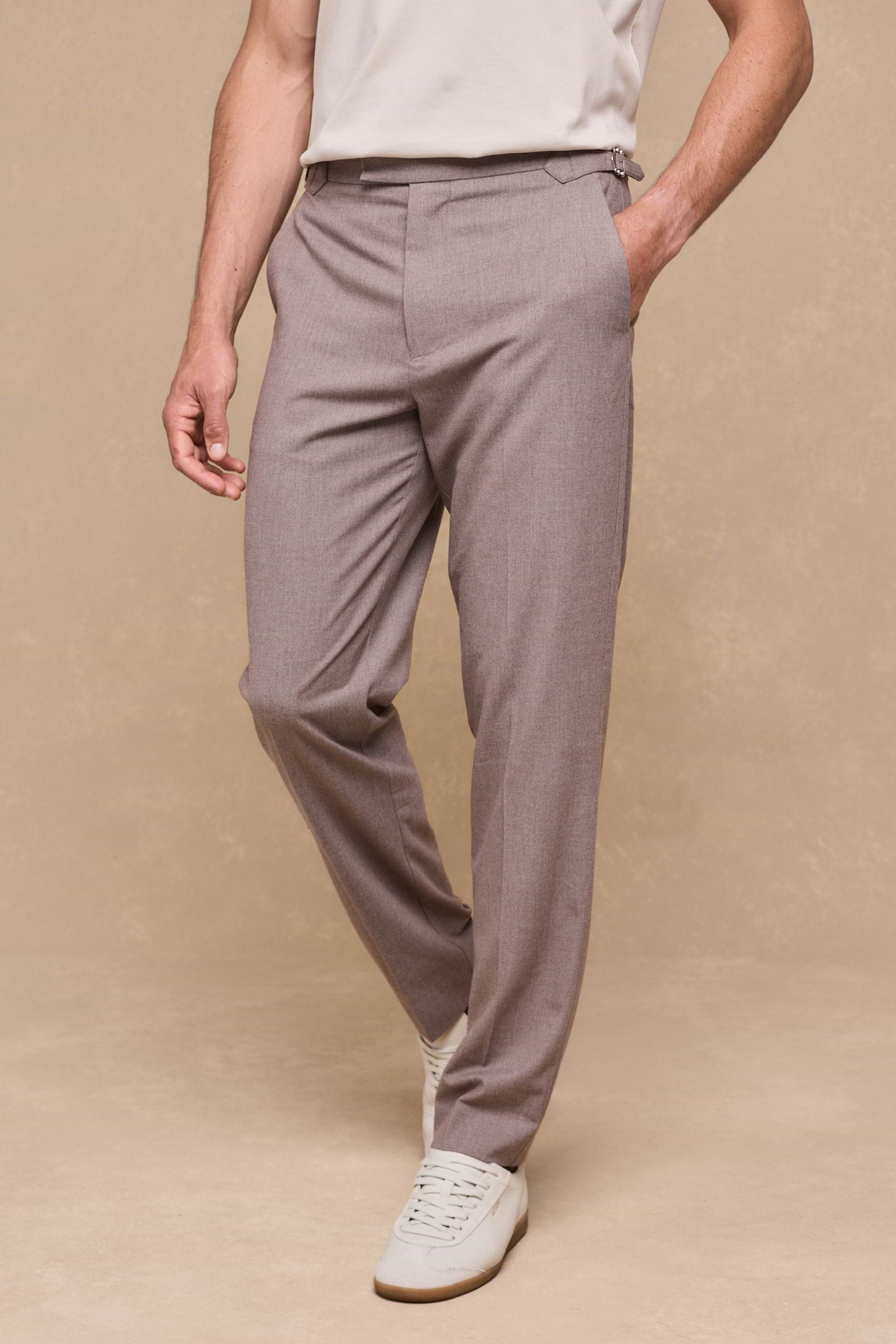 Tristan Soft Tailored Trousers With Adjusters - Taupe Marl