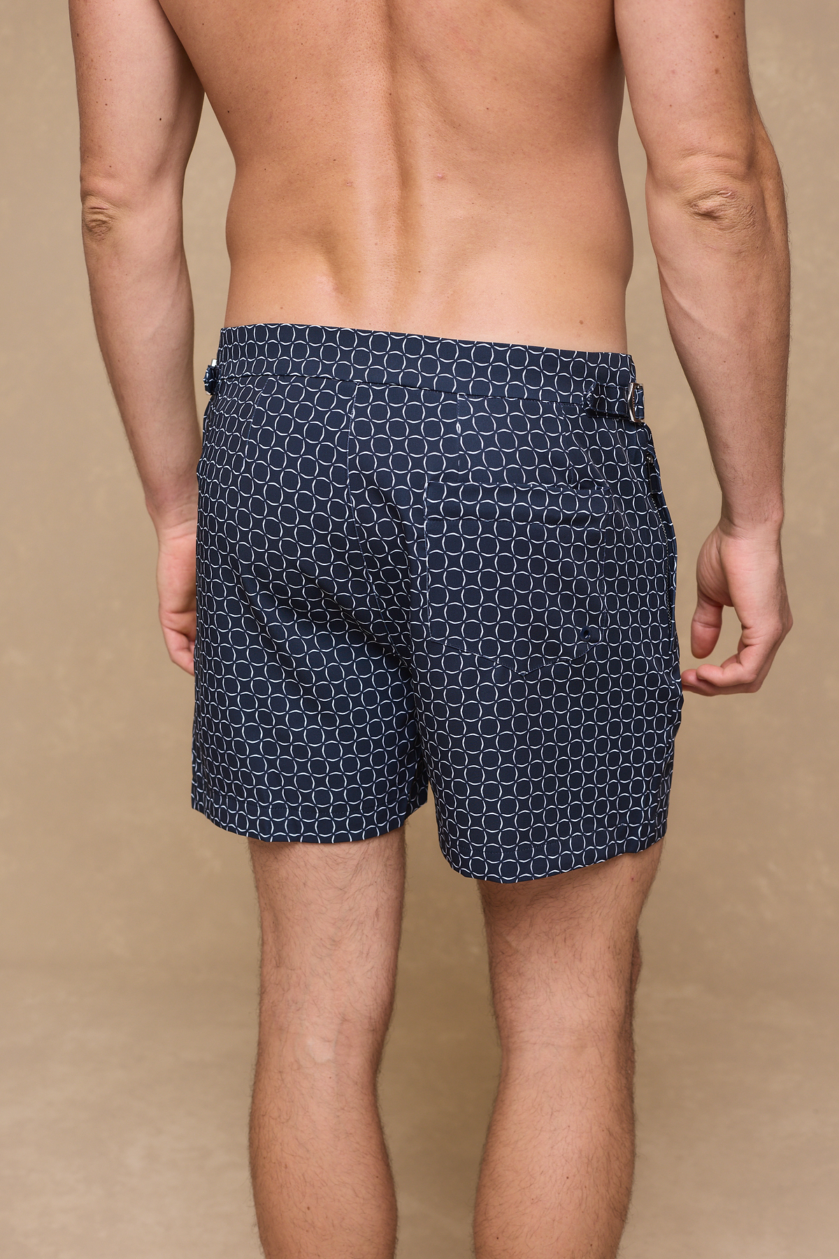 Ifni Tailored Swim Short With Adjusters - Navy/Ecru