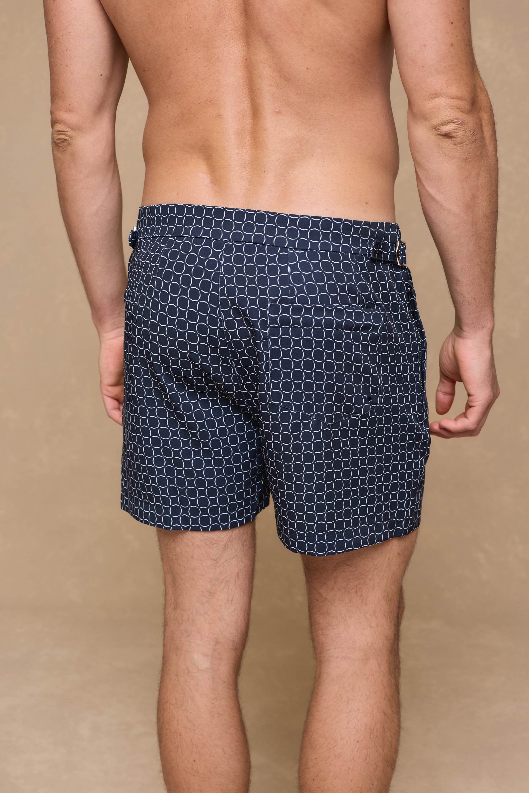Ifni Tailored Swim Short With Adjusters - Navy/Ecru