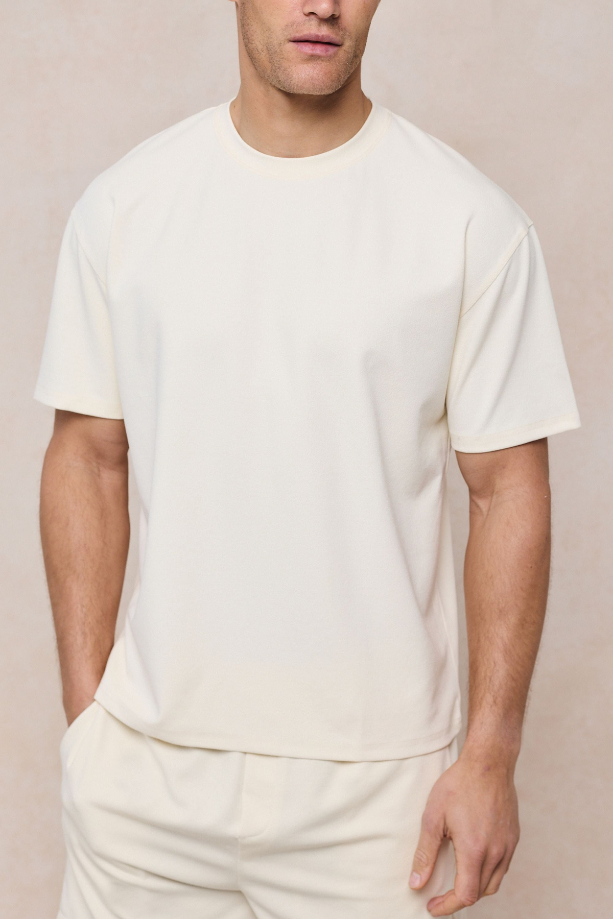 Tomas Crew Neck Textured T-Shirt - Ecru