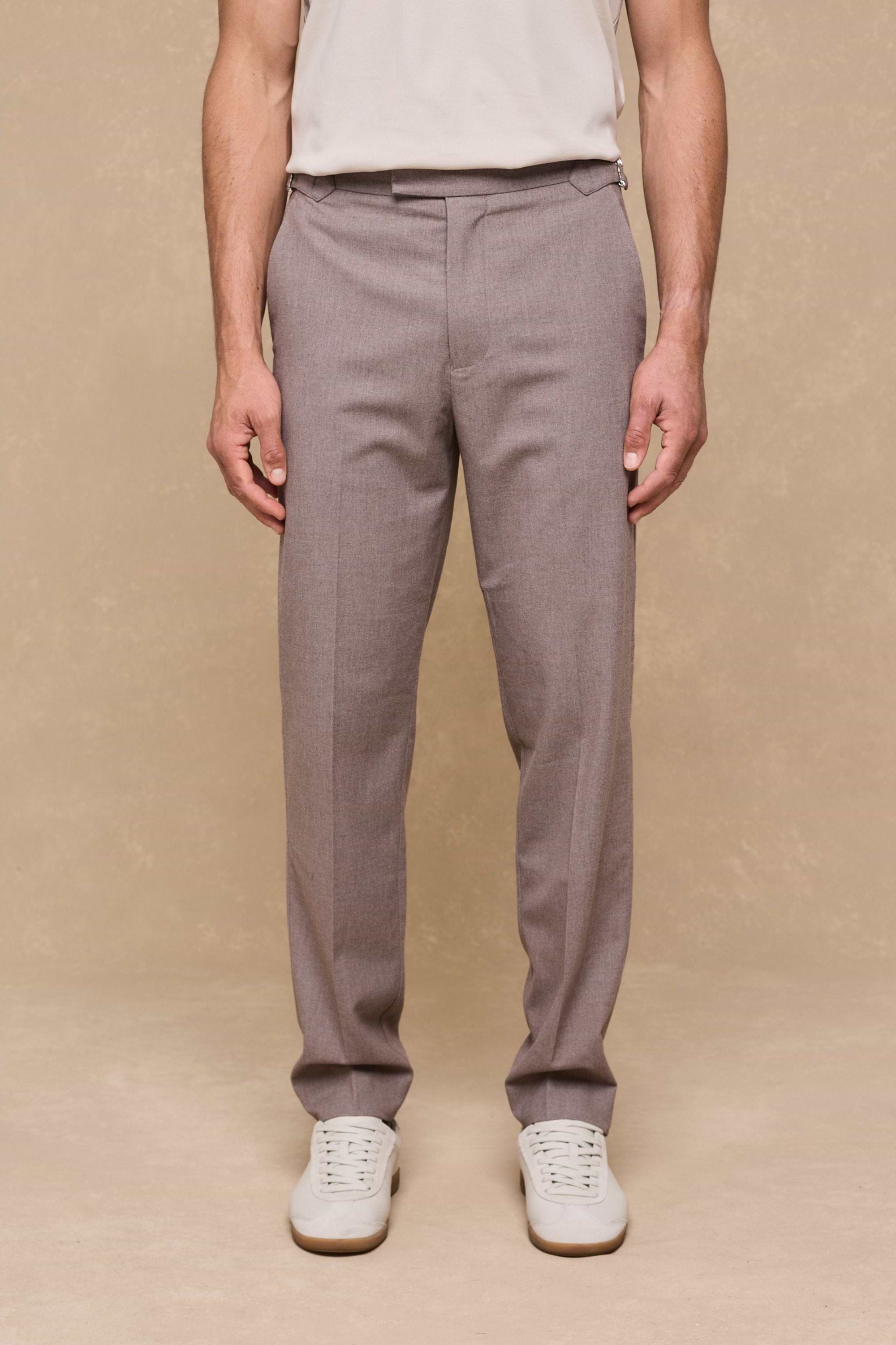Tristan Soft Tailored Trousers With Adjusters - Taupe Marl