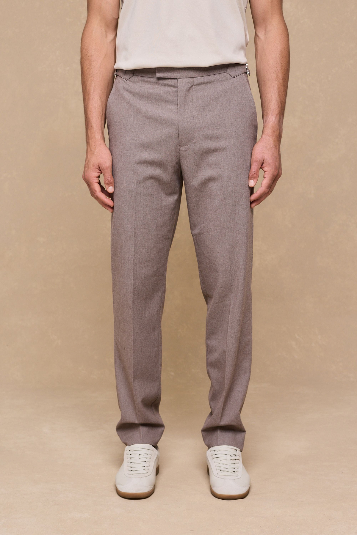 Tristan Soft Tailored Trousers With Adjusters - Taupe Marl