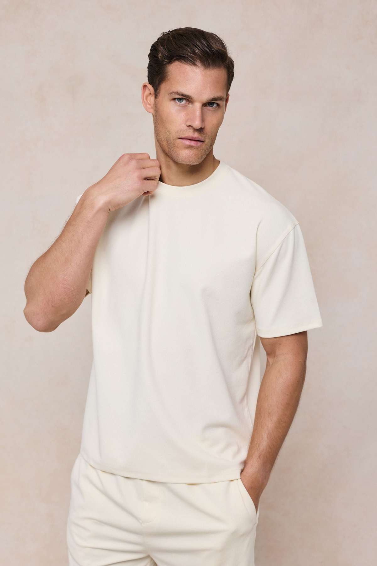 Tomas Crew Neck Textured T-Shirt - Ecru