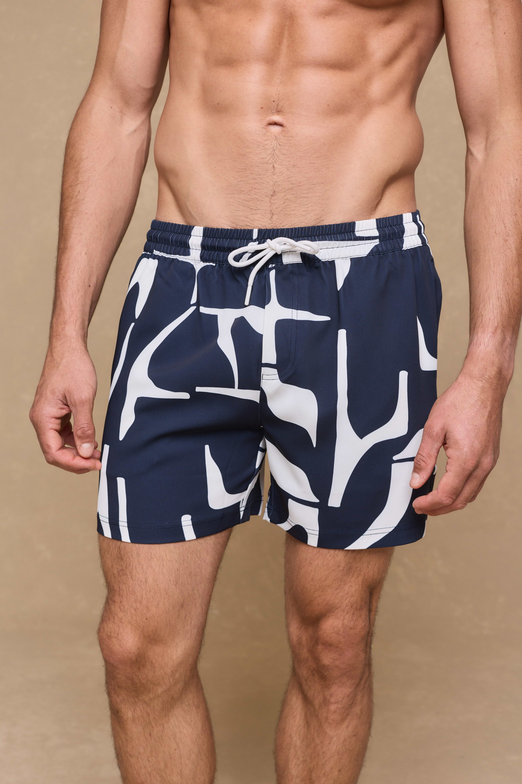 Massira Elasticated Waist Swim Short - Navy/Ecru