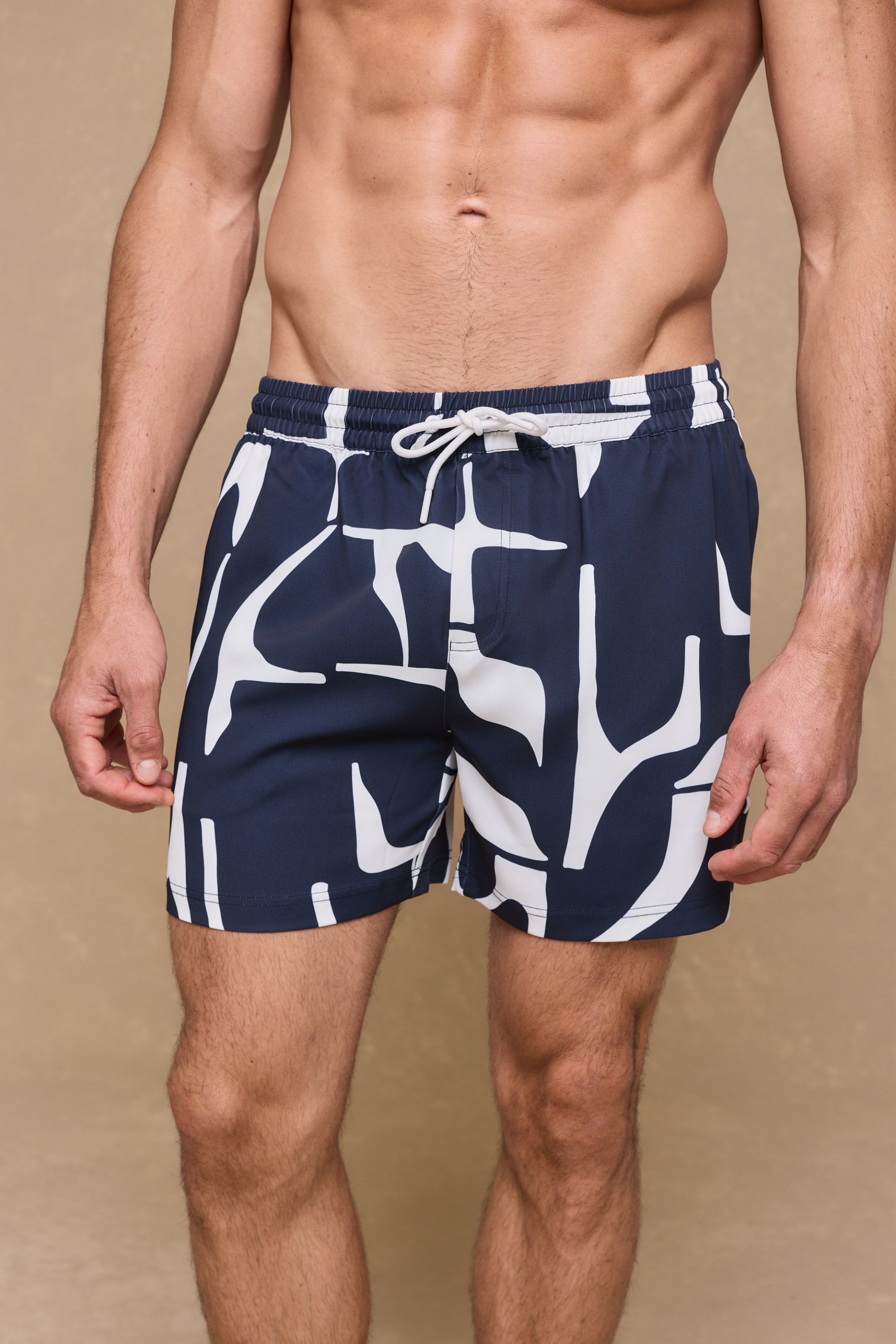 Massira Elasticated Waist Swim Short - Navy/Ecru