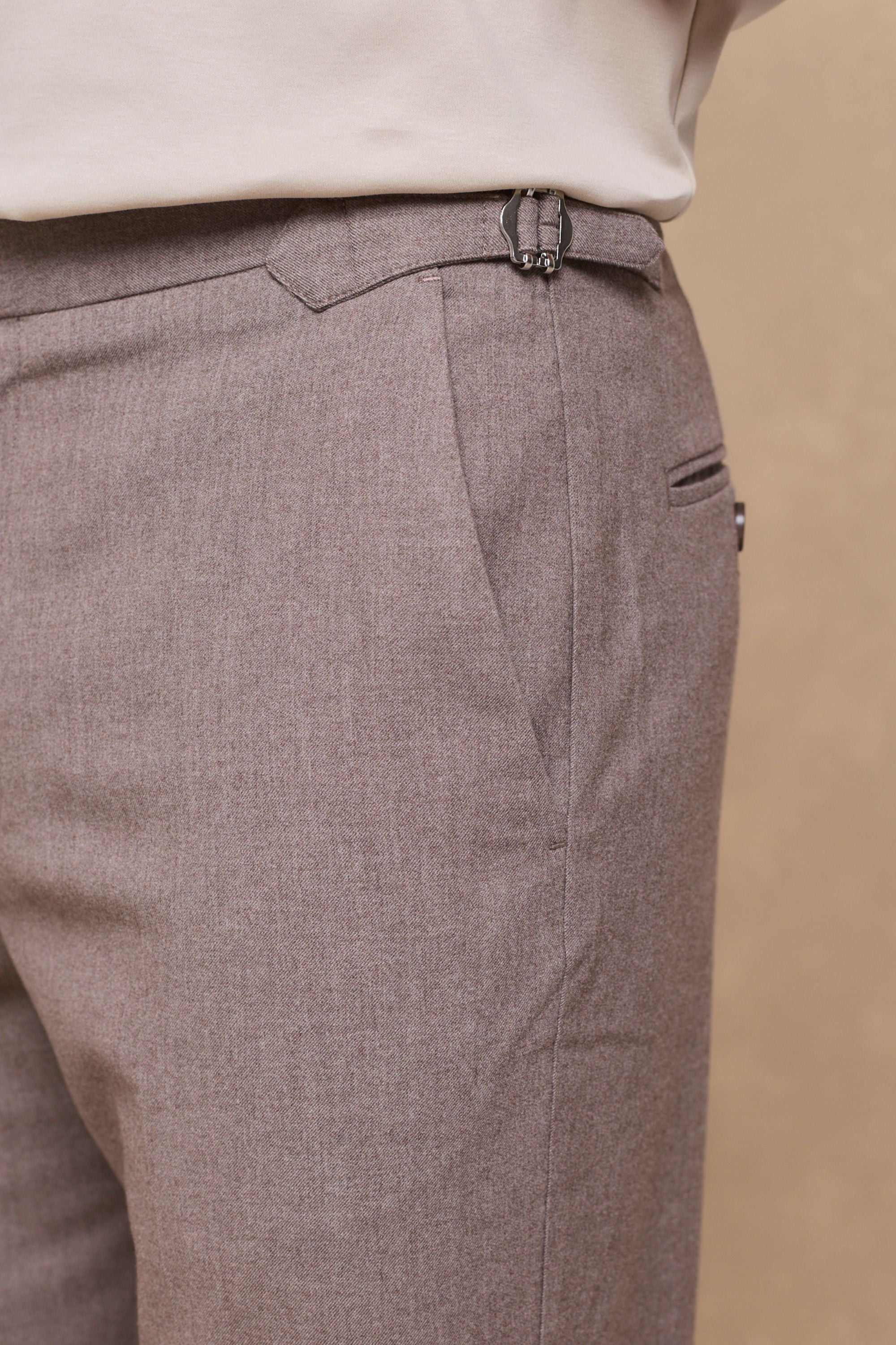 Tristan Soft Tailored Trousers With Adjusters - Taupe Marl