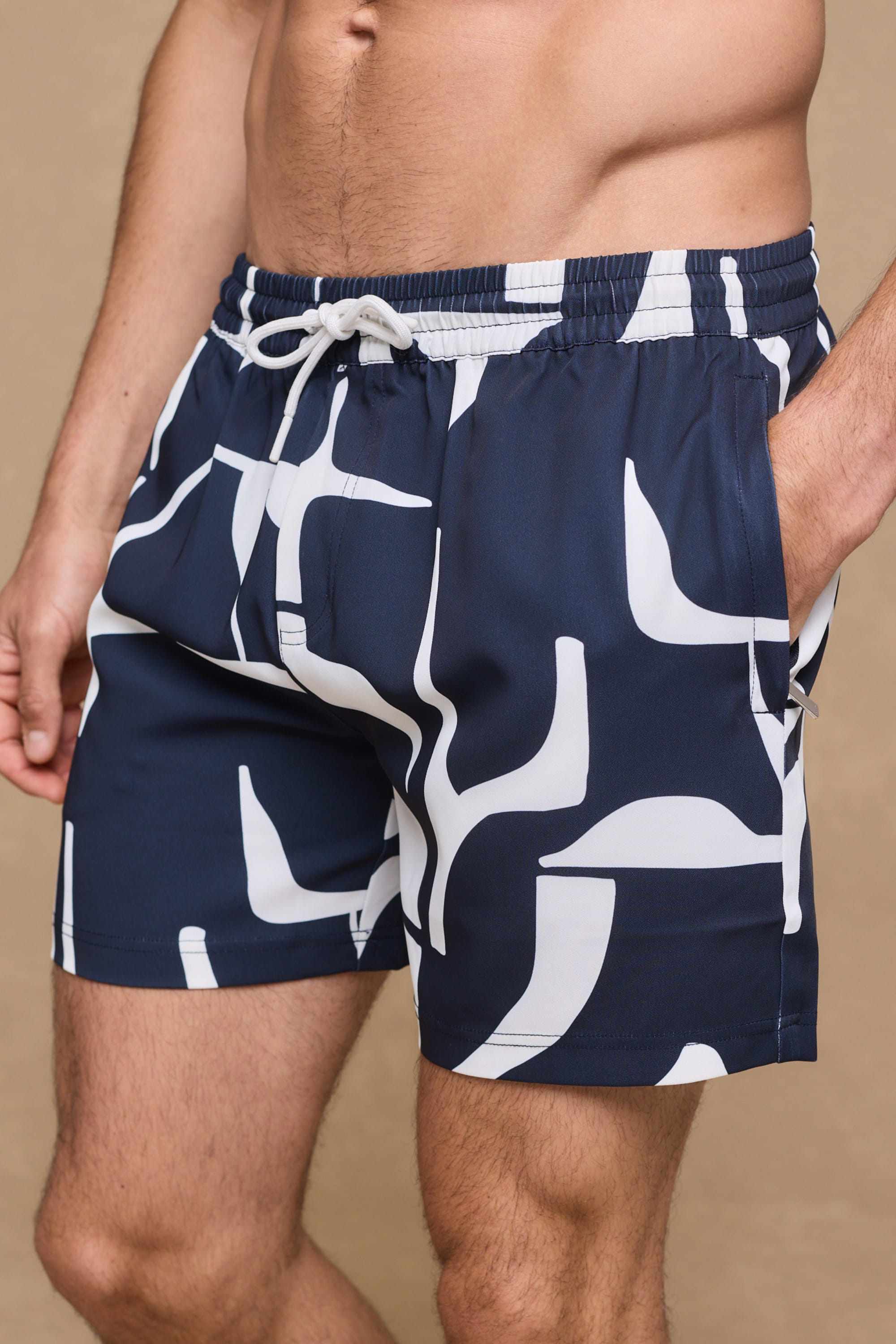 Massira Elasticated Waist Swim Short - Navy/Ecru
