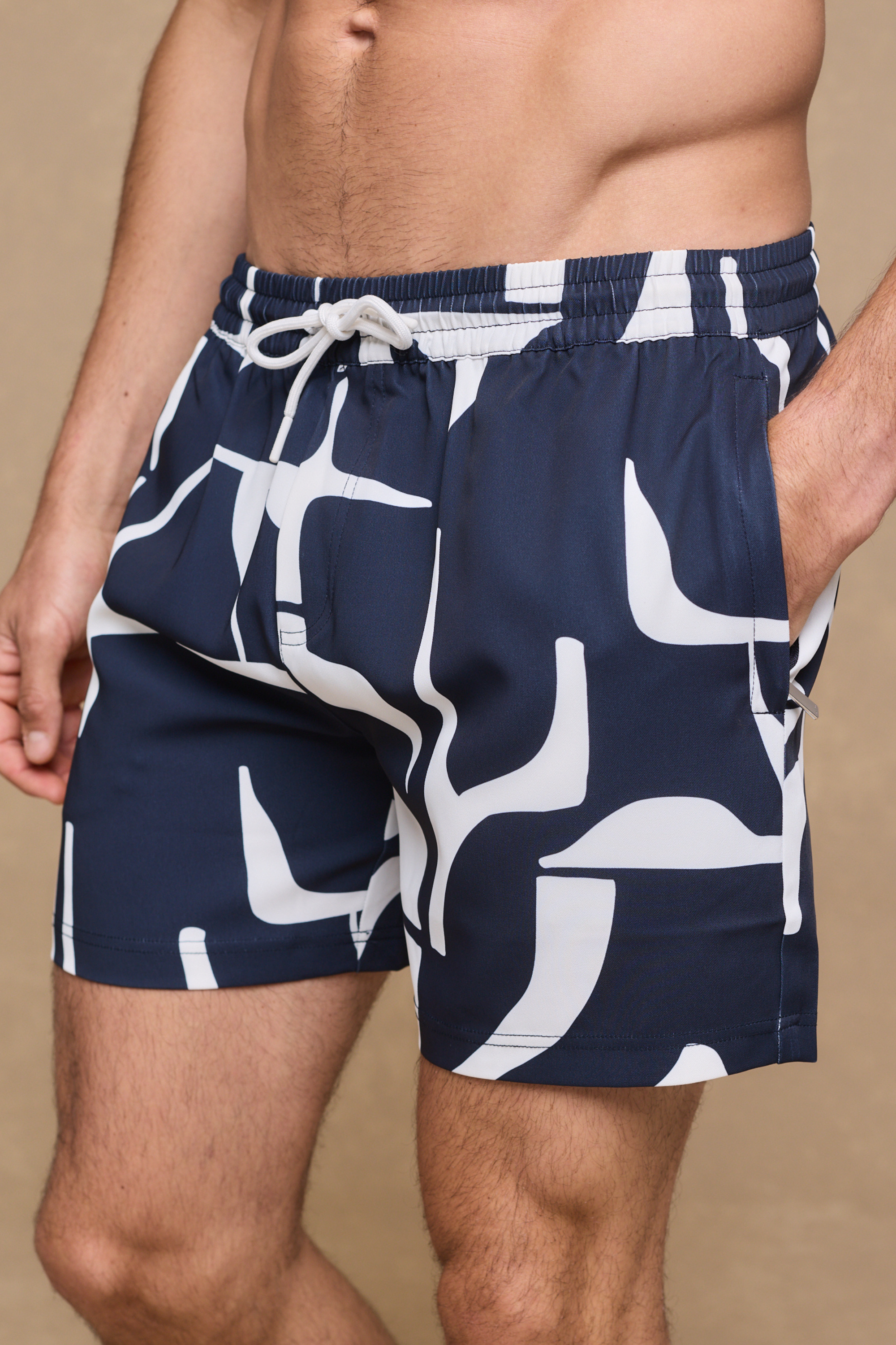 Massira Elasticated Waist Swim Short - Navy/Ecru