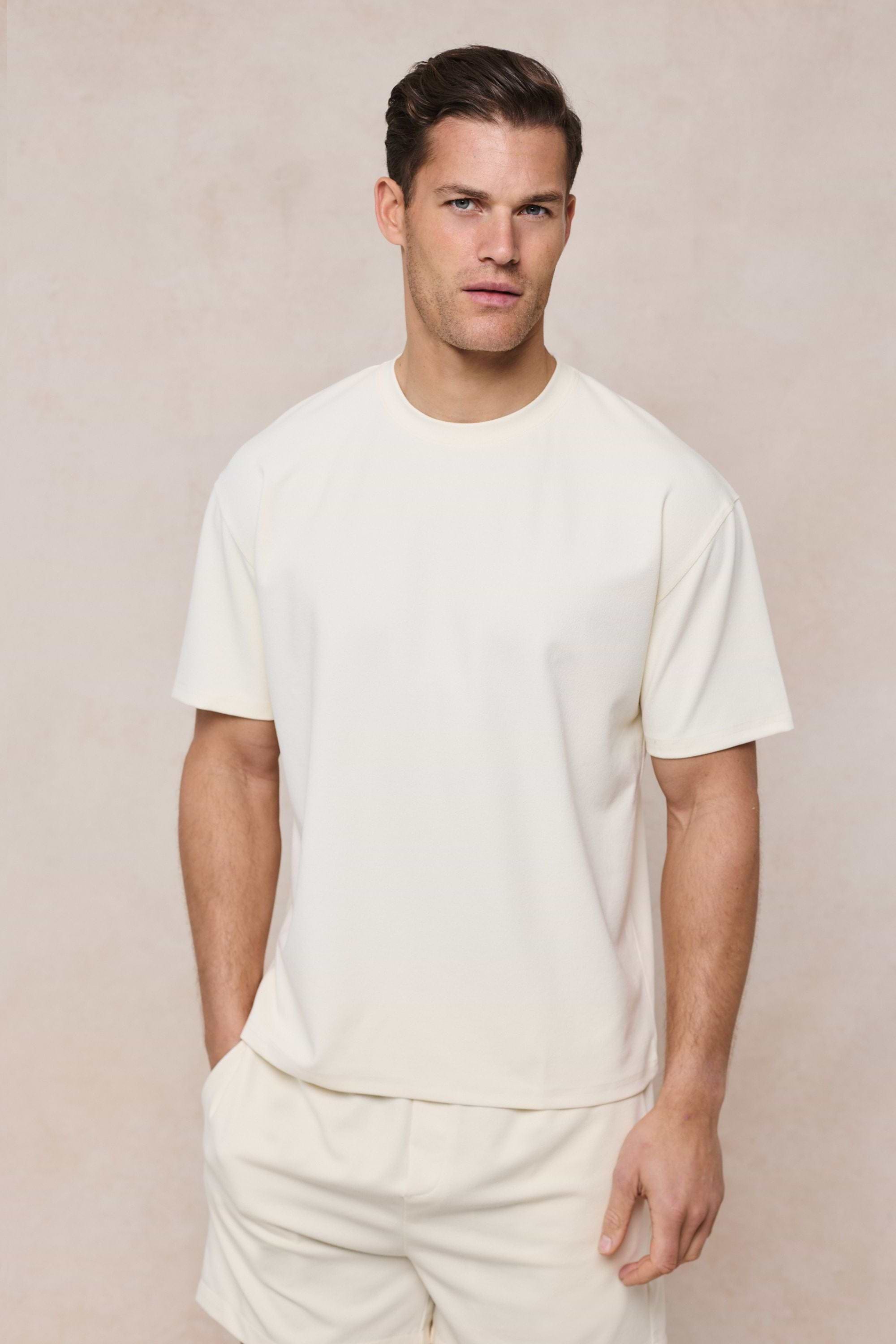 Tomas Crew Neck Crinkled Tshirt - Ecru
