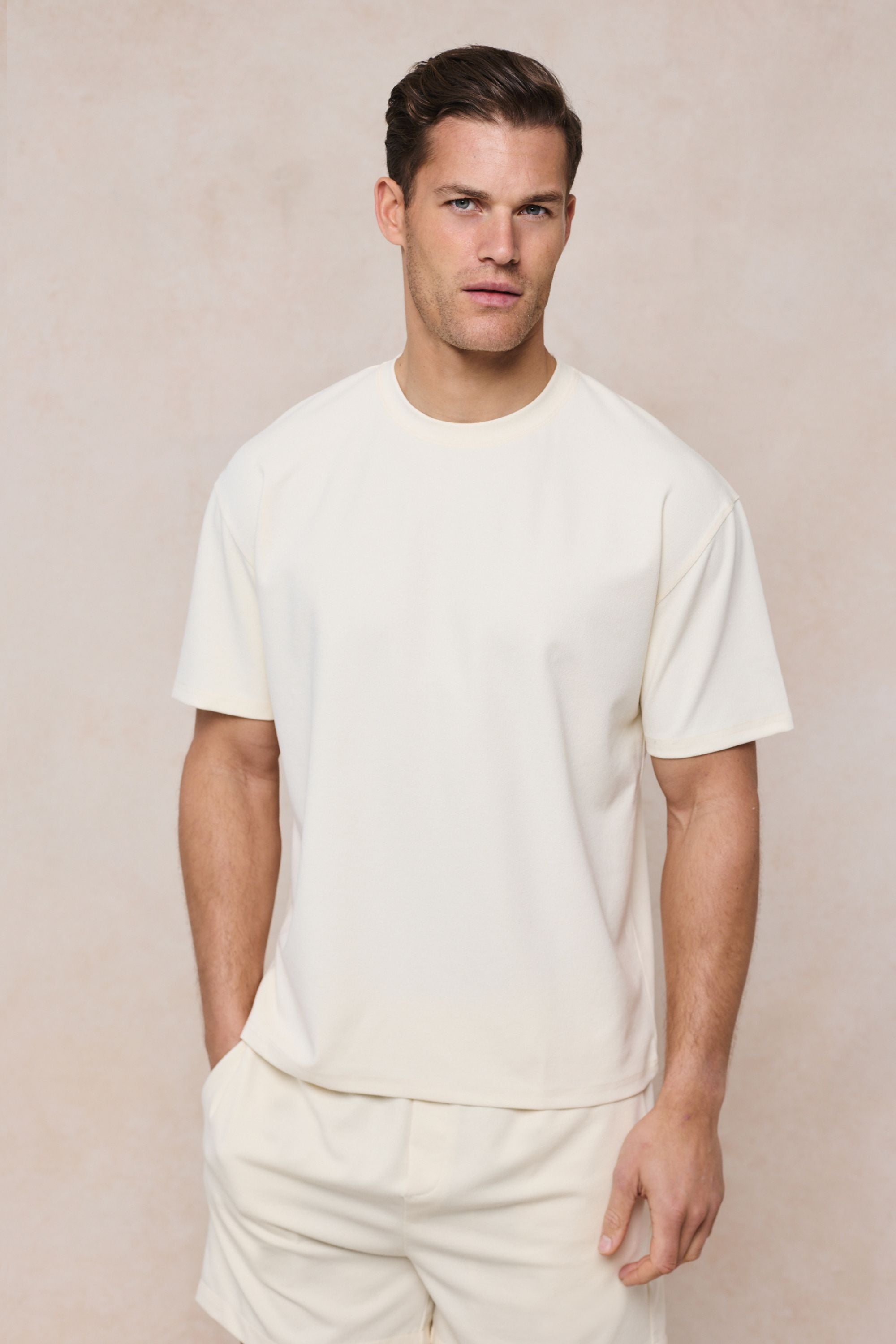 Tomas Crew Neck Crinkled Tshirt - Ecru