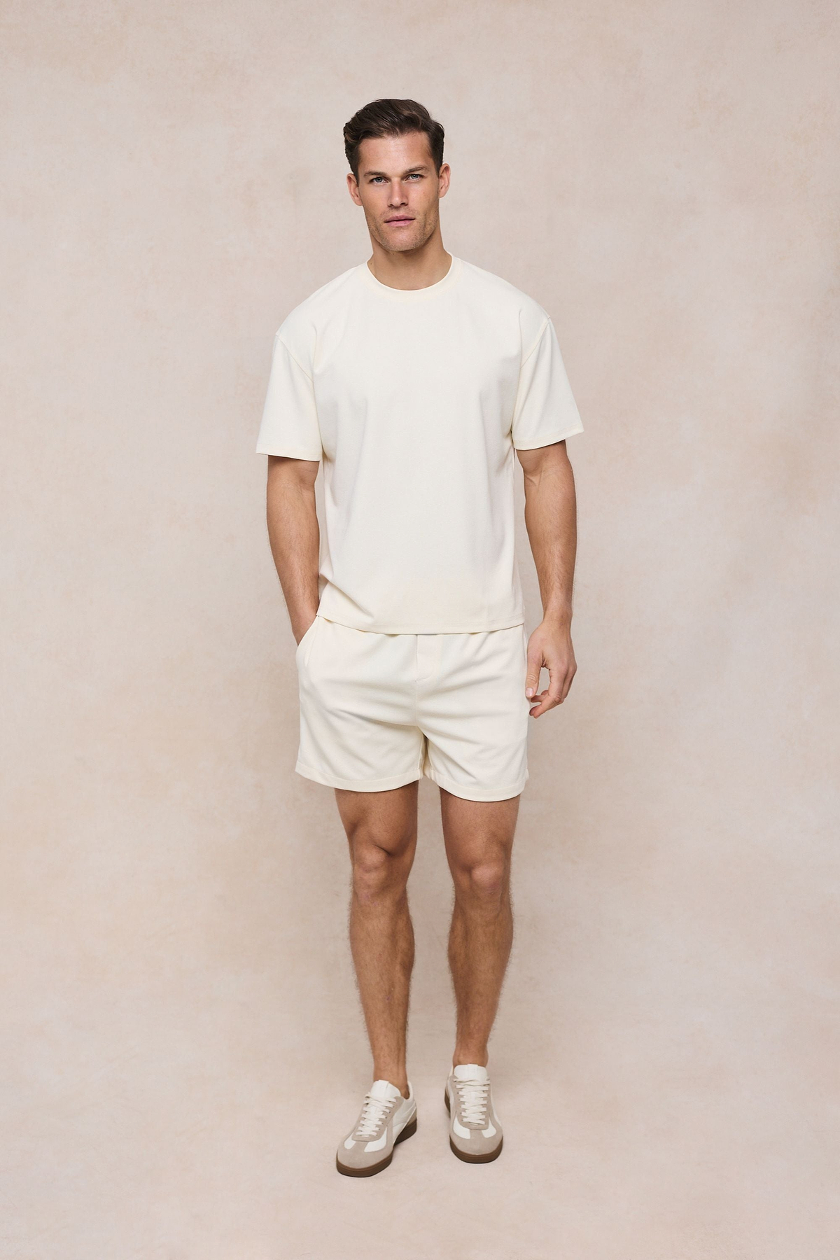 Tomas Crew Neck Textured T-Shirt - Ecru